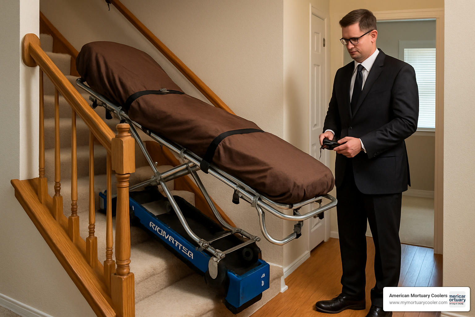 The Stepper on residential staircase - Mortuary Lift Company www.mortuarylift.net