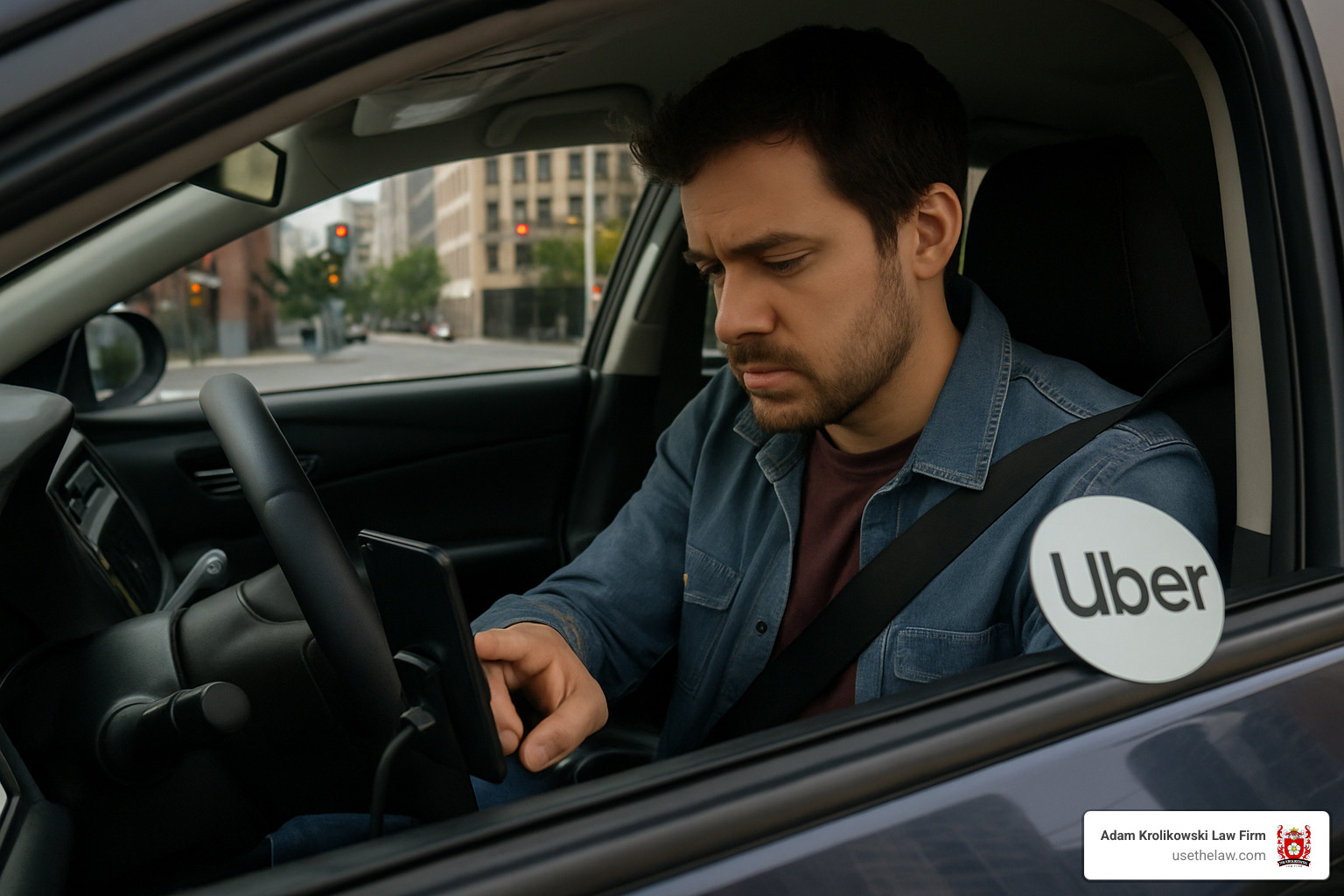 distracted rideshare driver looking at phone - uber lyft accidents