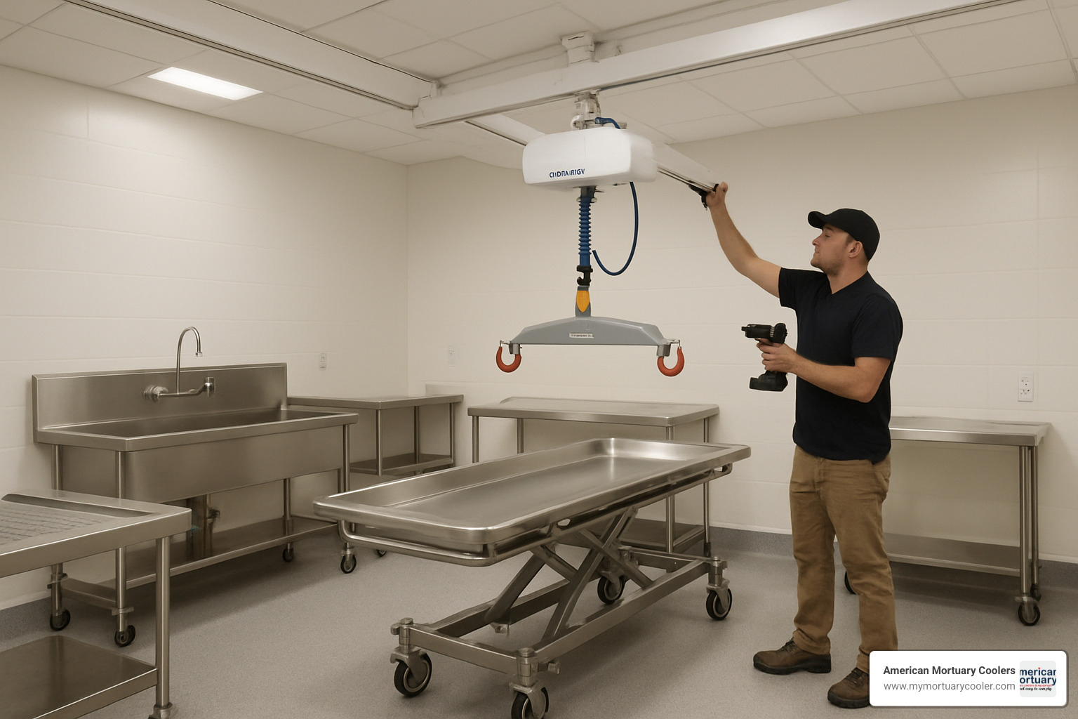 mortuary lift installation in prep room - www.mortuarylift.net