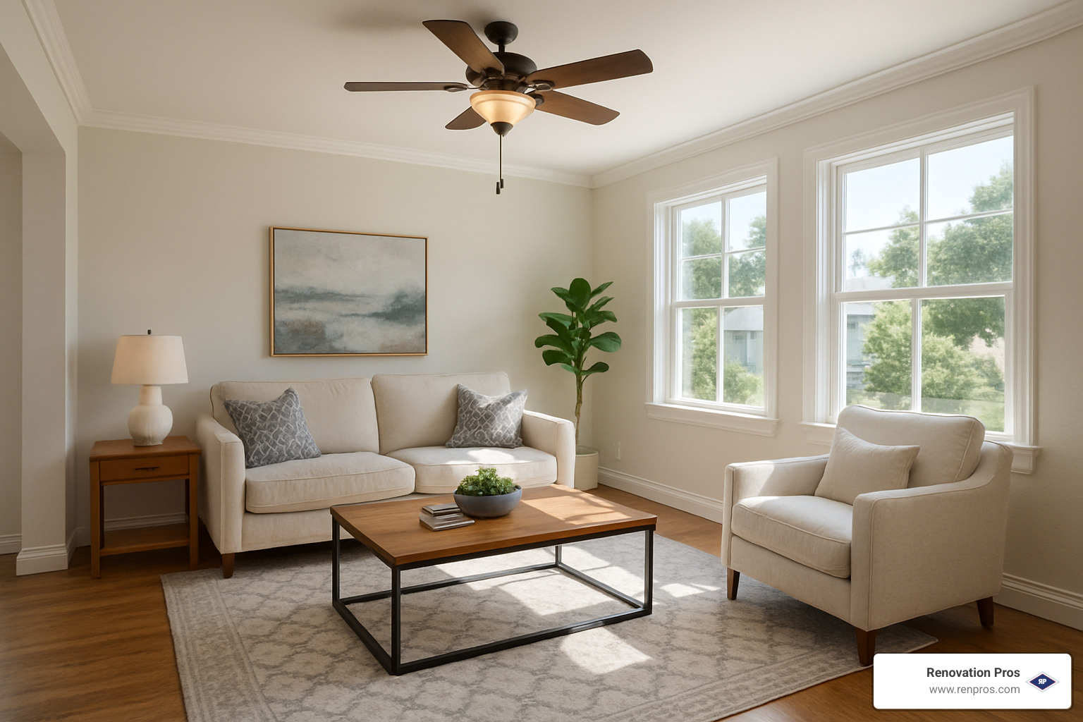 beautifully restored living room after water damage repair - structural water damage repair temecula
