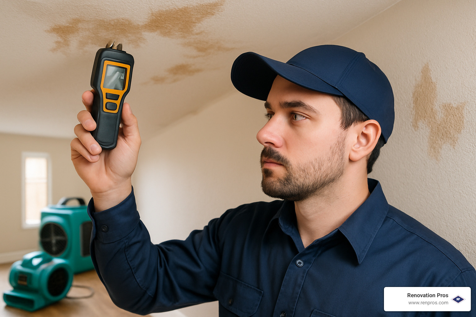 technician using moisture meters to assess water damage - structural water damage repair temecula