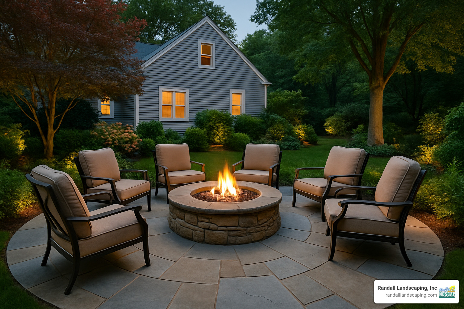 patio with fire pit conversation circle - Patio design Dracut MA