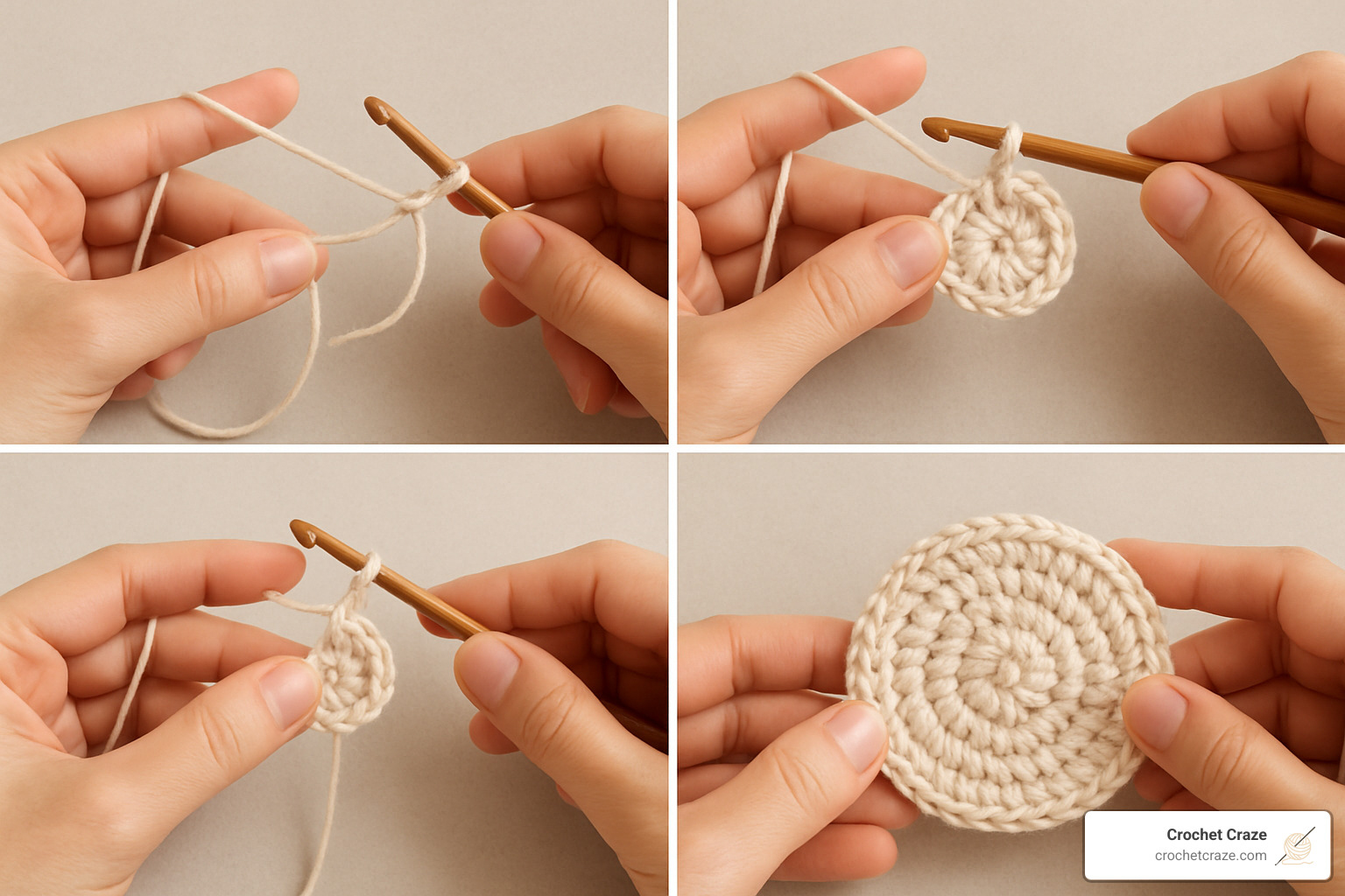 step by step crochet coaster tutorial sequence - quick and easy crochet coasters