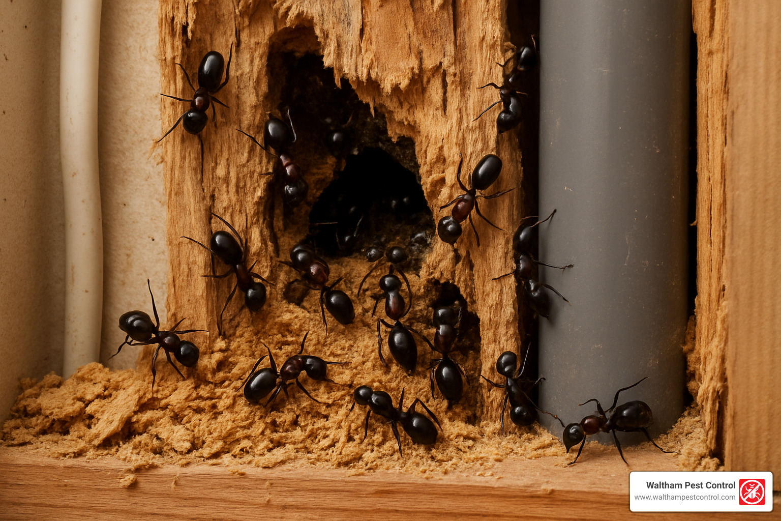 carpenter ant nest in kitchen wall void - large ants in kitchen