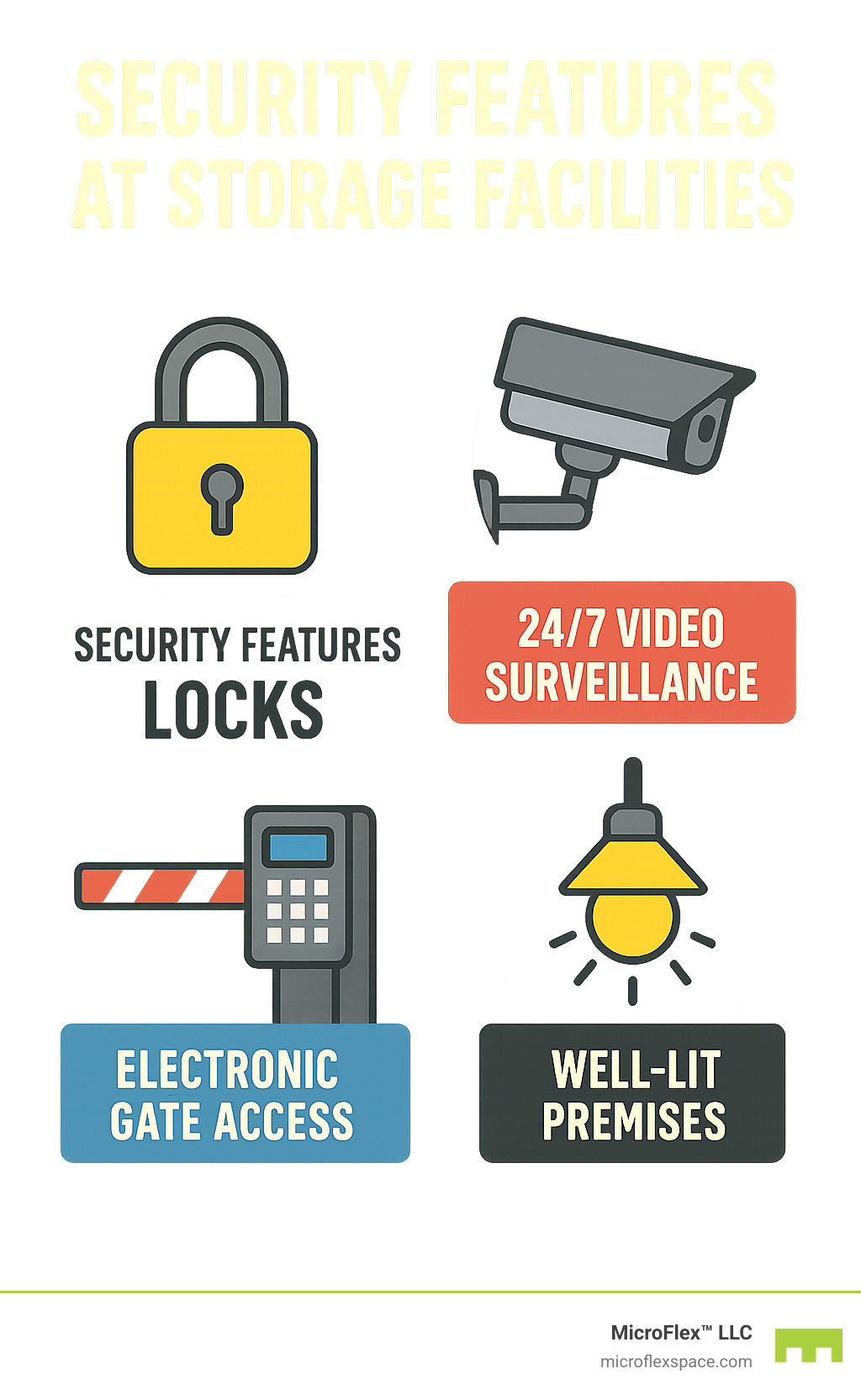 Security features at storage facilities - storage near me 1st month free infographic