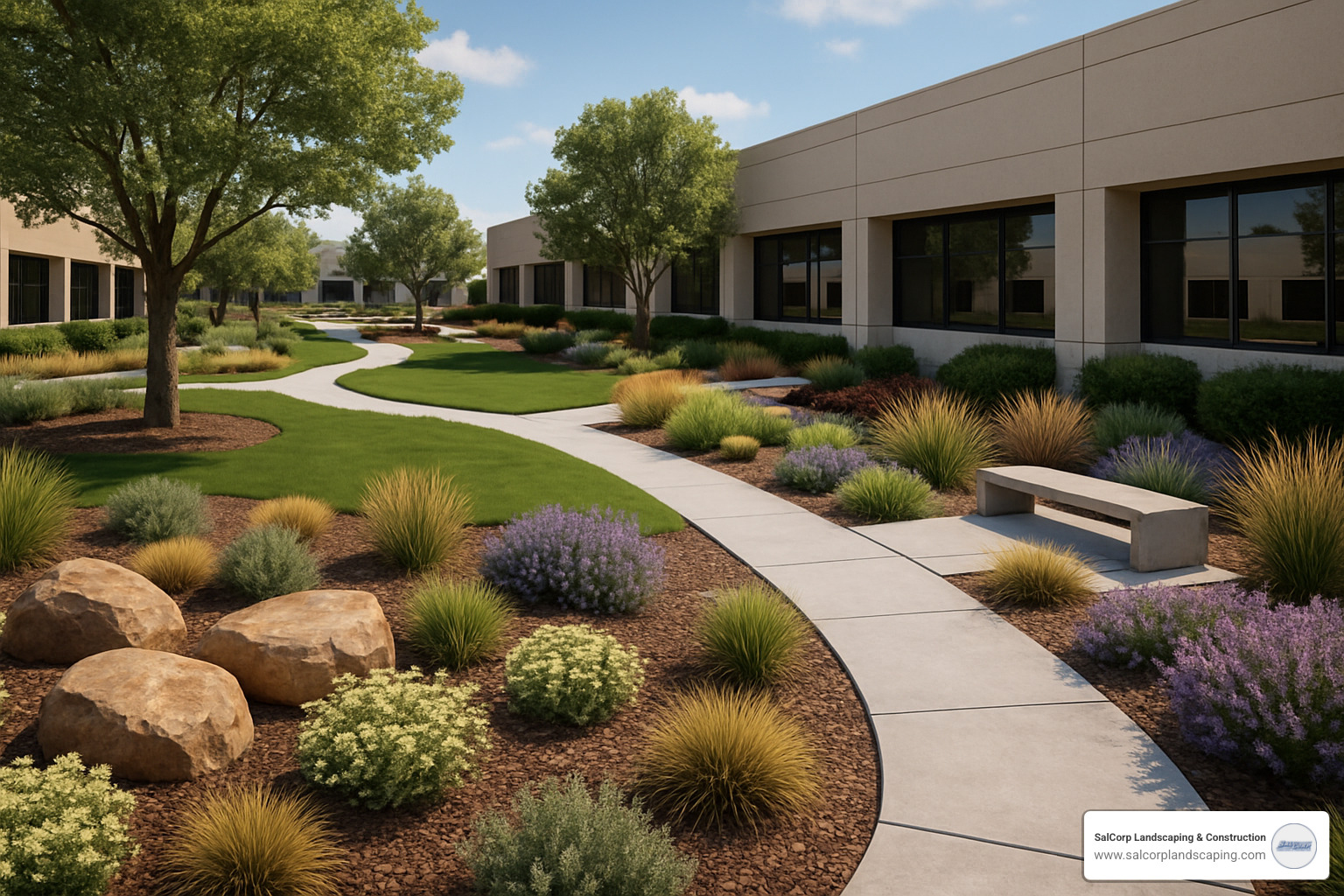 3D landscape rendering of commercial property - commercial landscape services