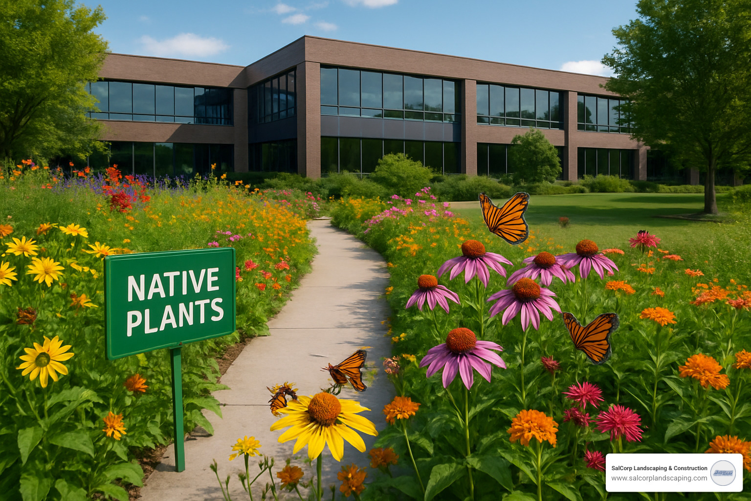 sustainable commercial landscape with native plants - commercial landscape services