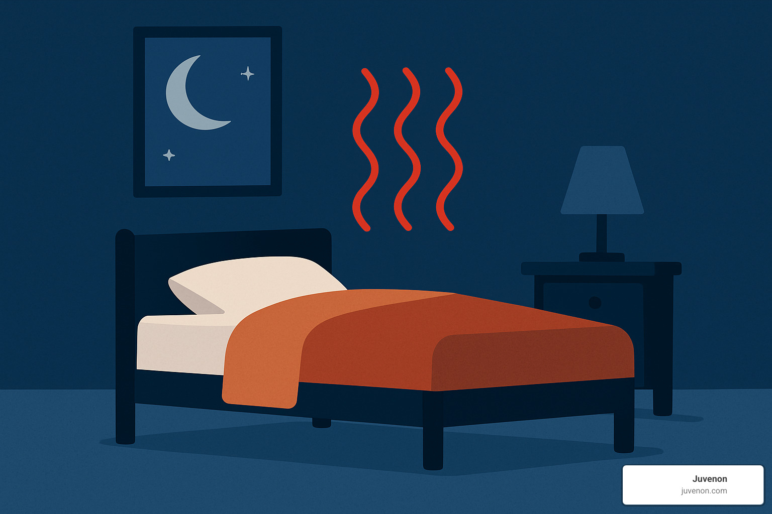 Heat wave icon over a bed representing night sweats - Improving sleep during menopause
