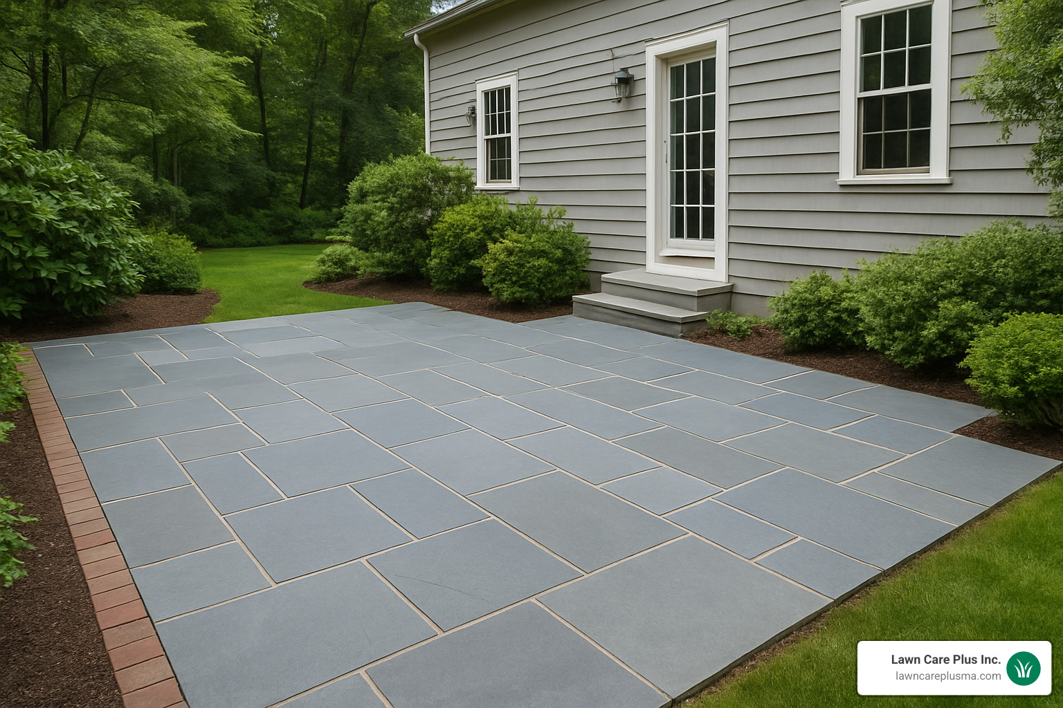 bluestone patio installation in Dedham MA - Dedham MA Landscapers