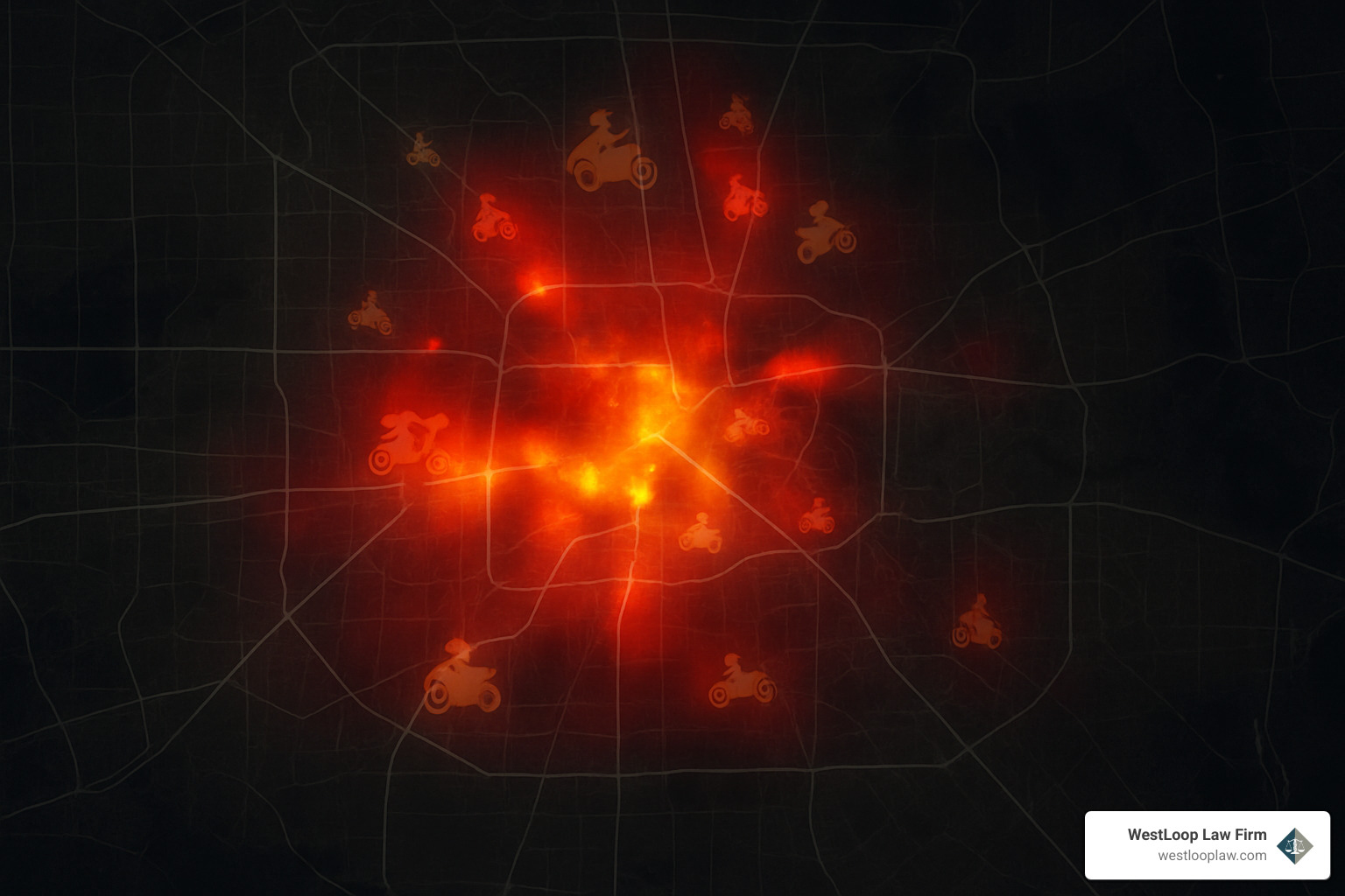 Motorcycle crash heat map showing Houston's most dangerous roads and intersections - houston motorcycle accidents