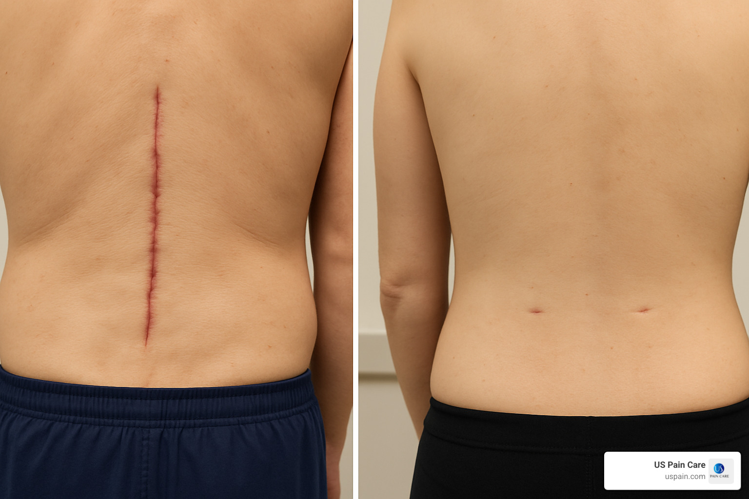 comparison of traditional spine surgery scar versus minimally invasive spine surgery scar - minimally invasive spinal procedures