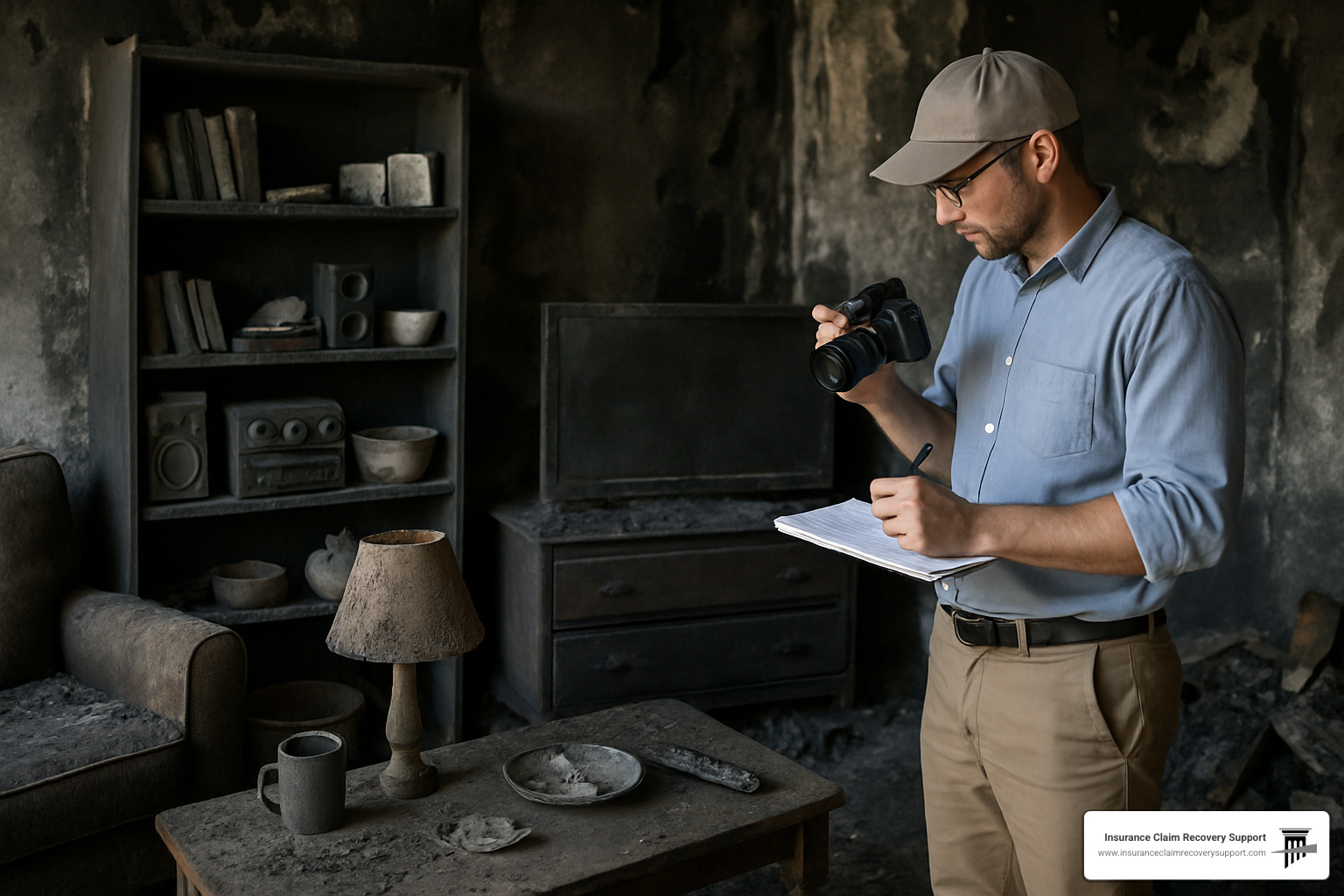Detailed inventory of soot-covered contents after fire damage - fire claims public adjuster