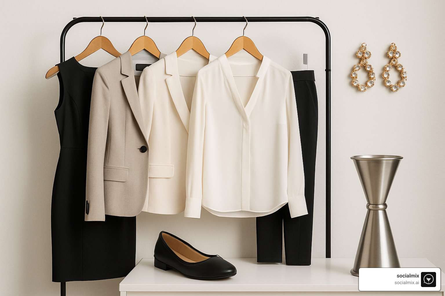 capsule wardrobe with jigger overlay - business casual cocktail attire women
