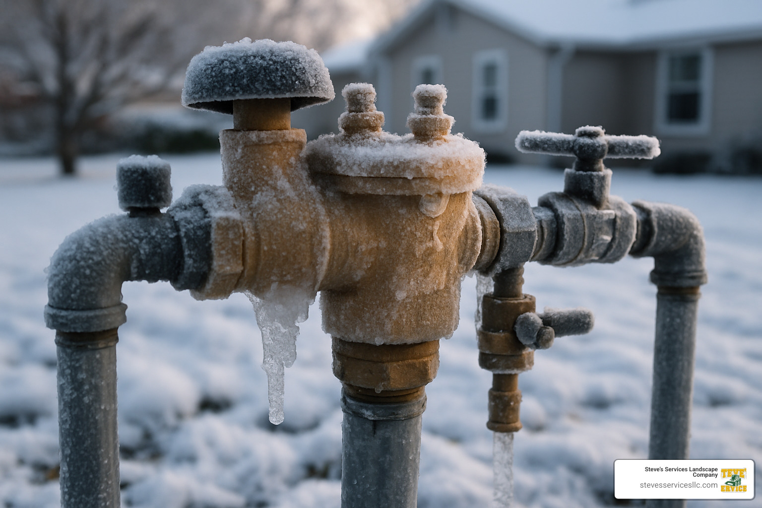 frost covered backflow preventer - frozen irrigation system