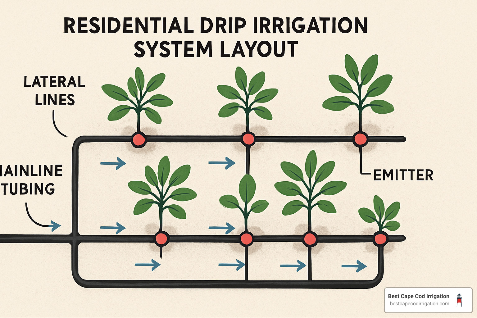 Drip irrigation layout design showing mainline, laterals, and emitter placement - rain bird drip irrigation system installation Drip irrigation layout design showing mainline, laterals, and emitter placement - rain bird drip irrigation system installation