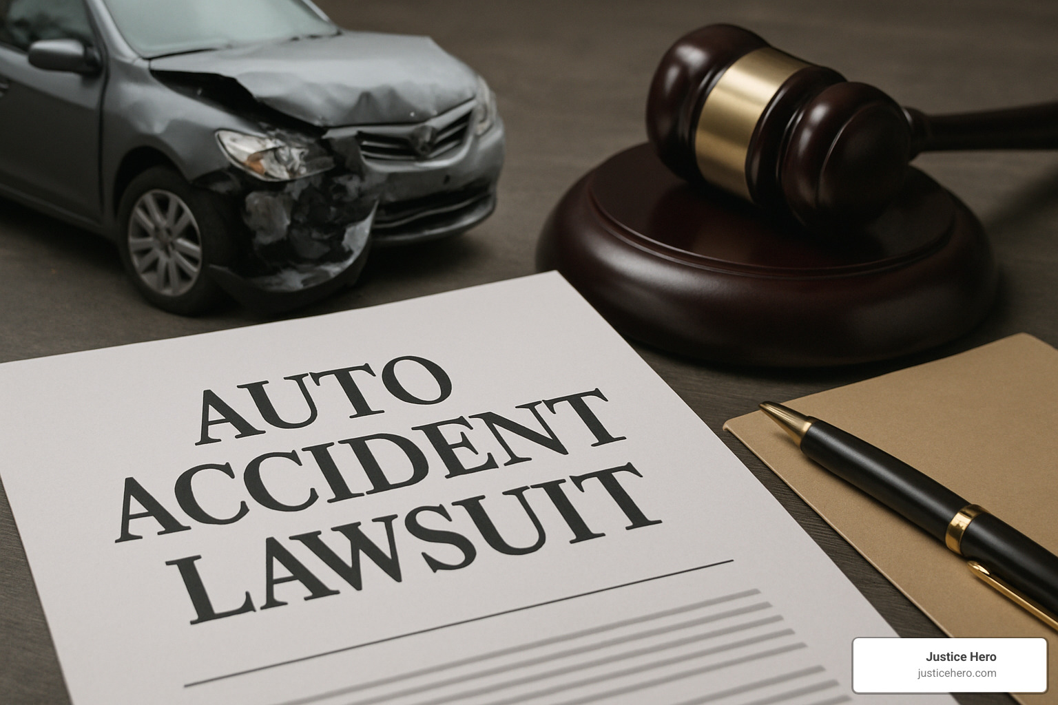 Driver at fault being confronted by insurance adjuster while victim consults with attorney - auto accident lawsuit