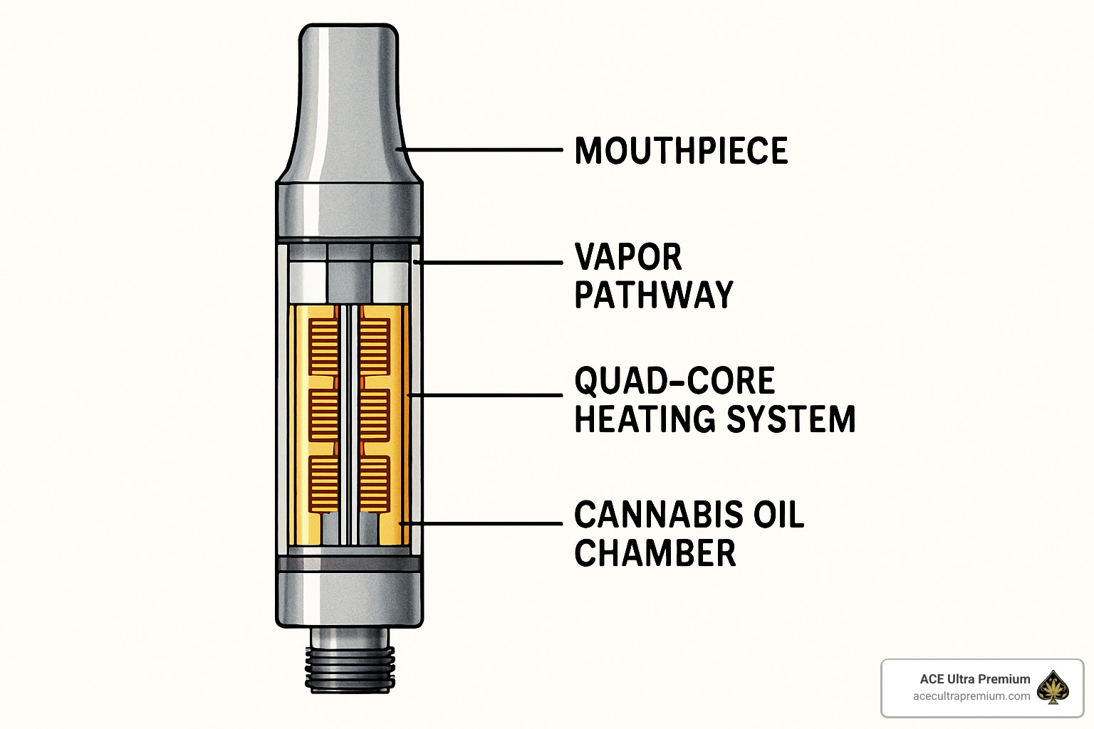 Cross-section of Ace Premium Cart quad-core coil heating system - ace premium cart Cross-section of Ace Premium Cart quad-core coil heating system - ace premium cart