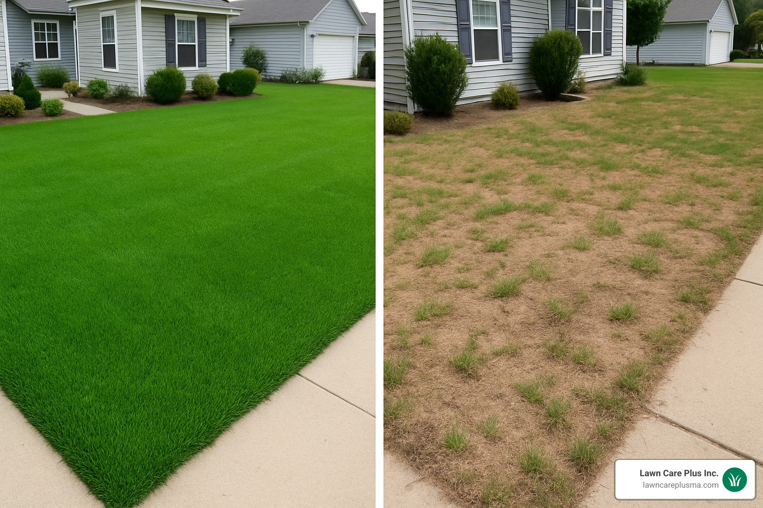 comparison of healthy vs failing hydroseeded lawn - hydroseeding