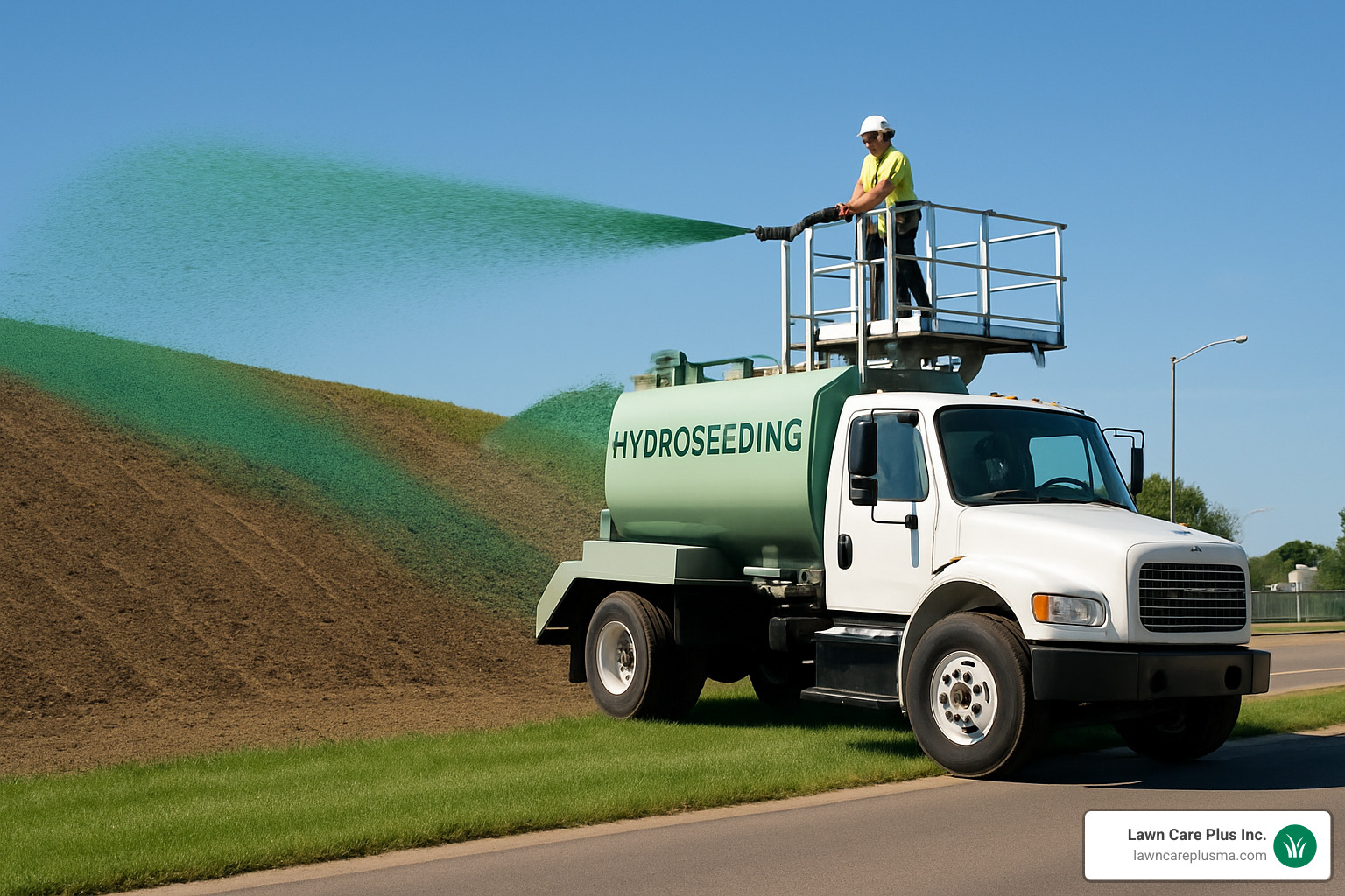 hydroseeding equipment in action - hydroseeding