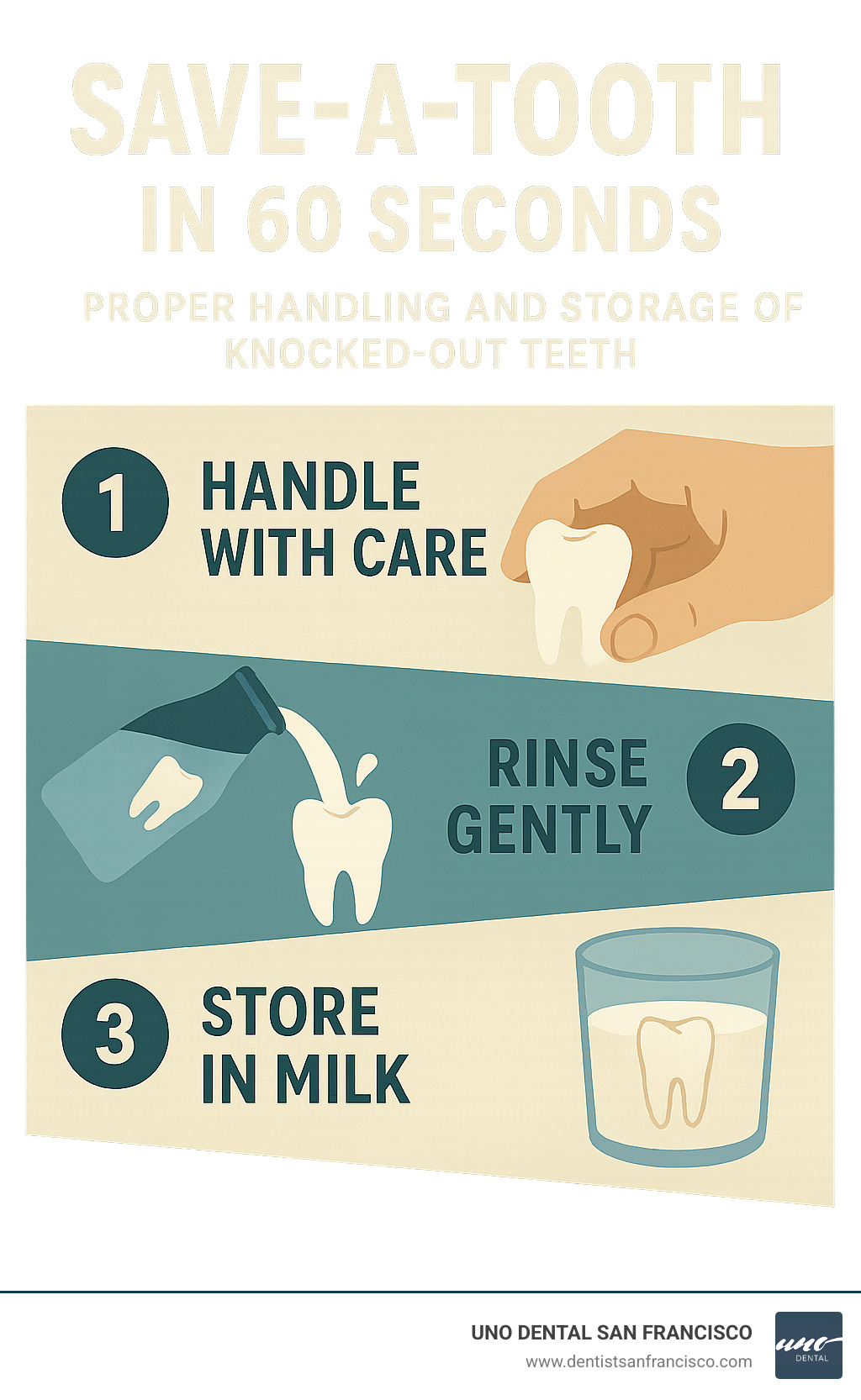 Save-a-Tooth in 60 Seconds showing proper handling and storage of knocked-out teeth - best emergency dentist near me infographic 