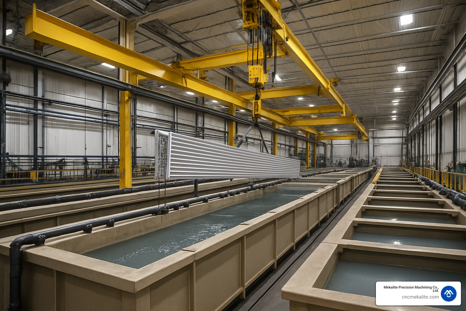 large industrial anodizing tanks with overhead crane system - metal anodizing service
