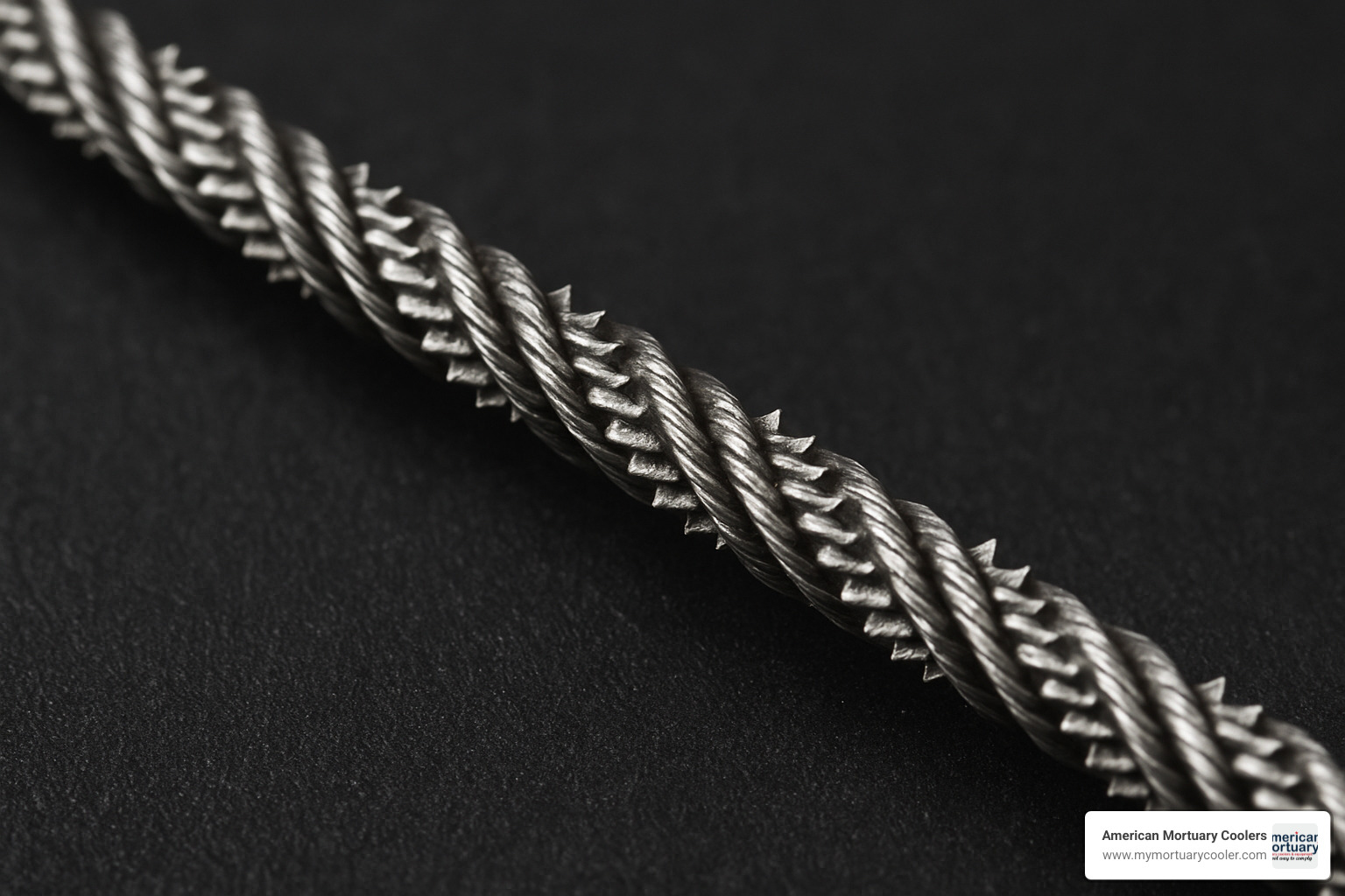 Close-up of gigli wire showing twisted multi-strand construction with cutting teeth - gigli wire
