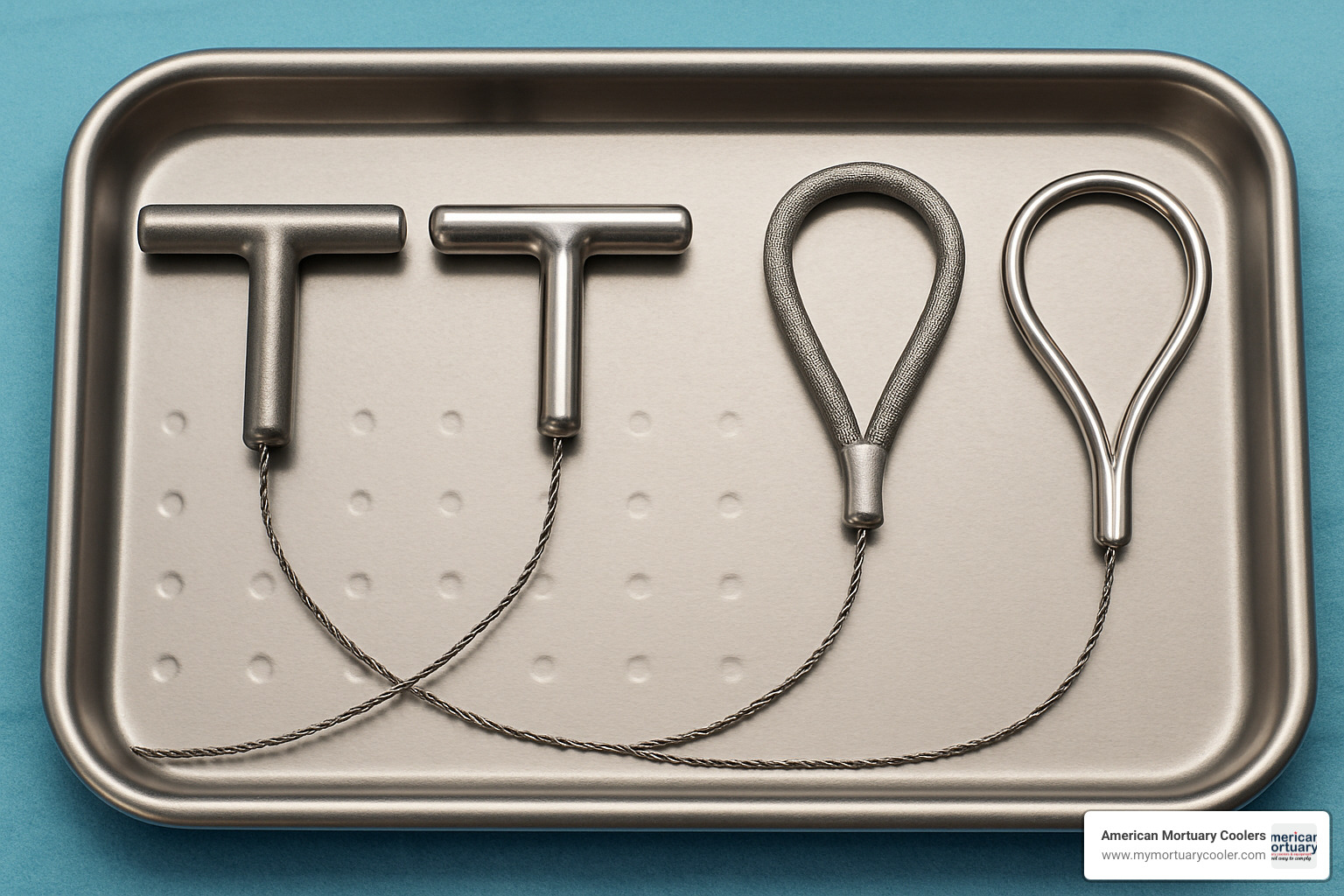 Different types of gigli wire handles including T-shaped and loop designs - gigli wire
