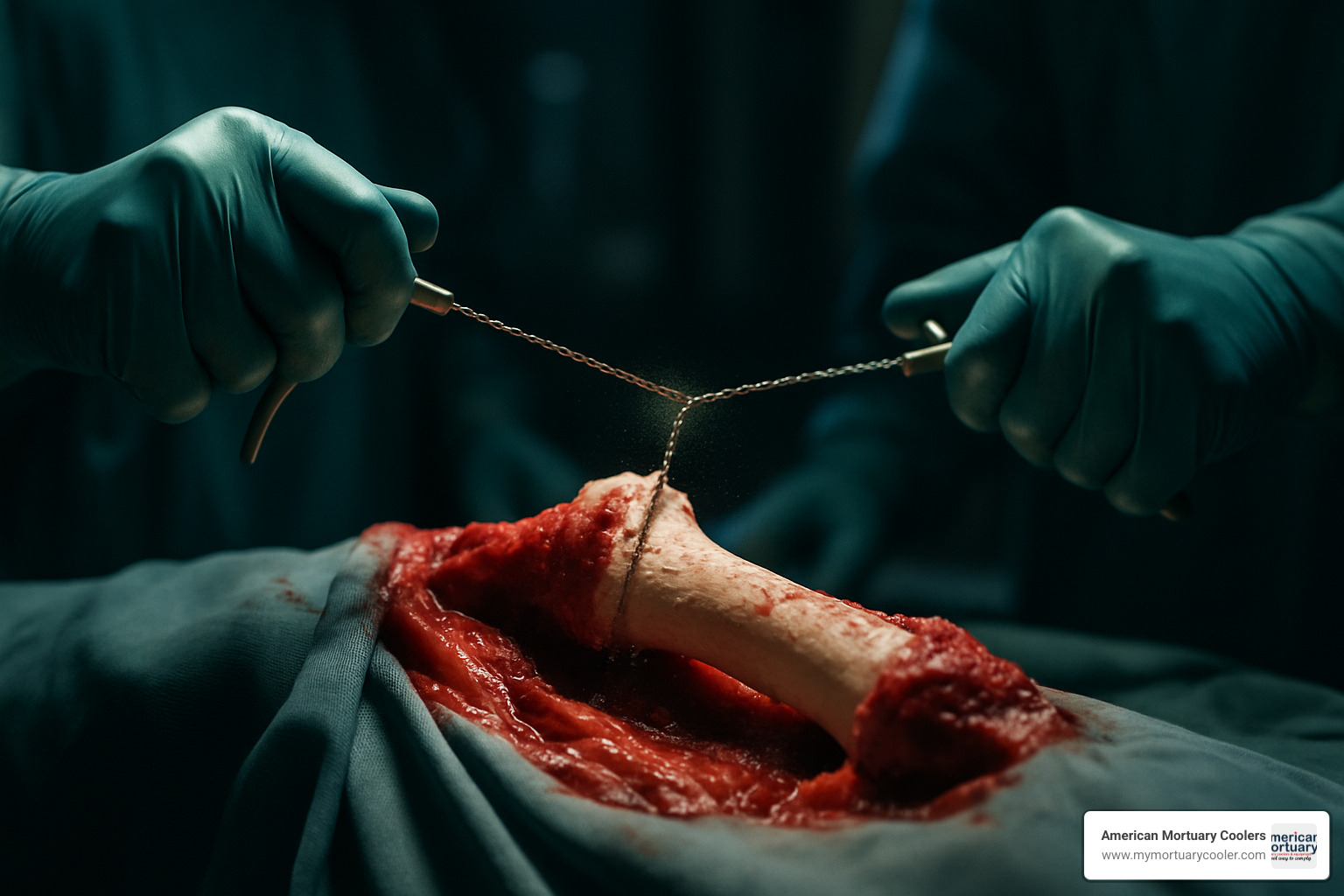 Film still showing gigli wire being used in a medical procedure - gigli wire