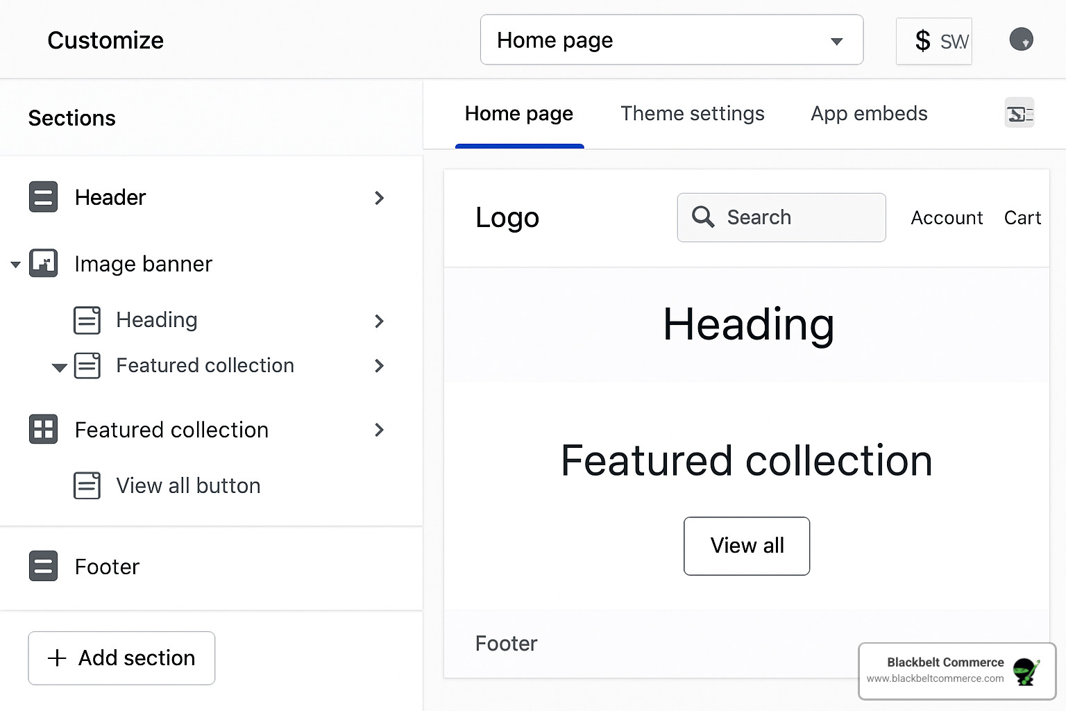 shopify theme editor interface - custom page template shopify
