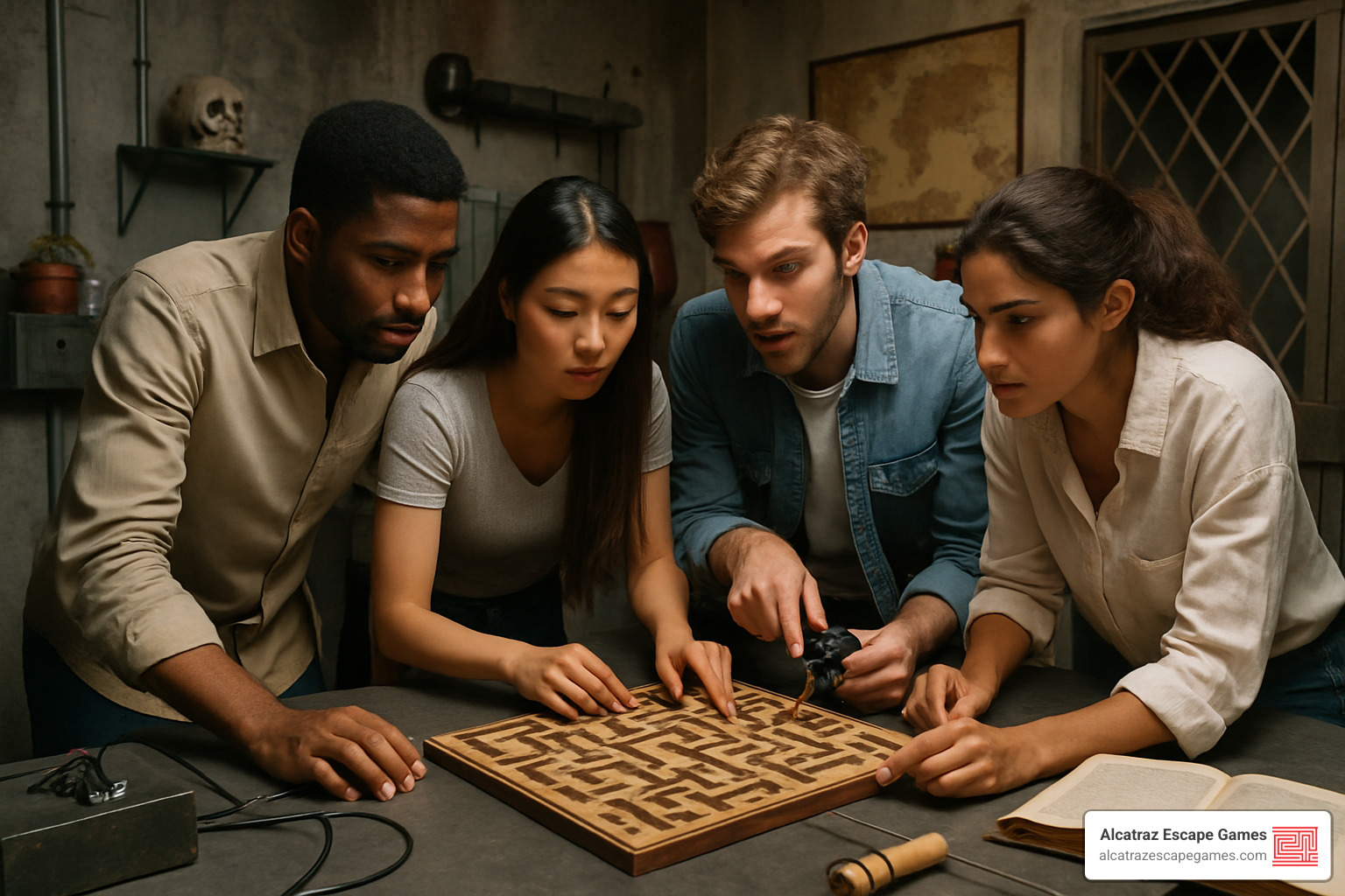 People working together to solve a complex puzzle in an escape room - escape room provo ut