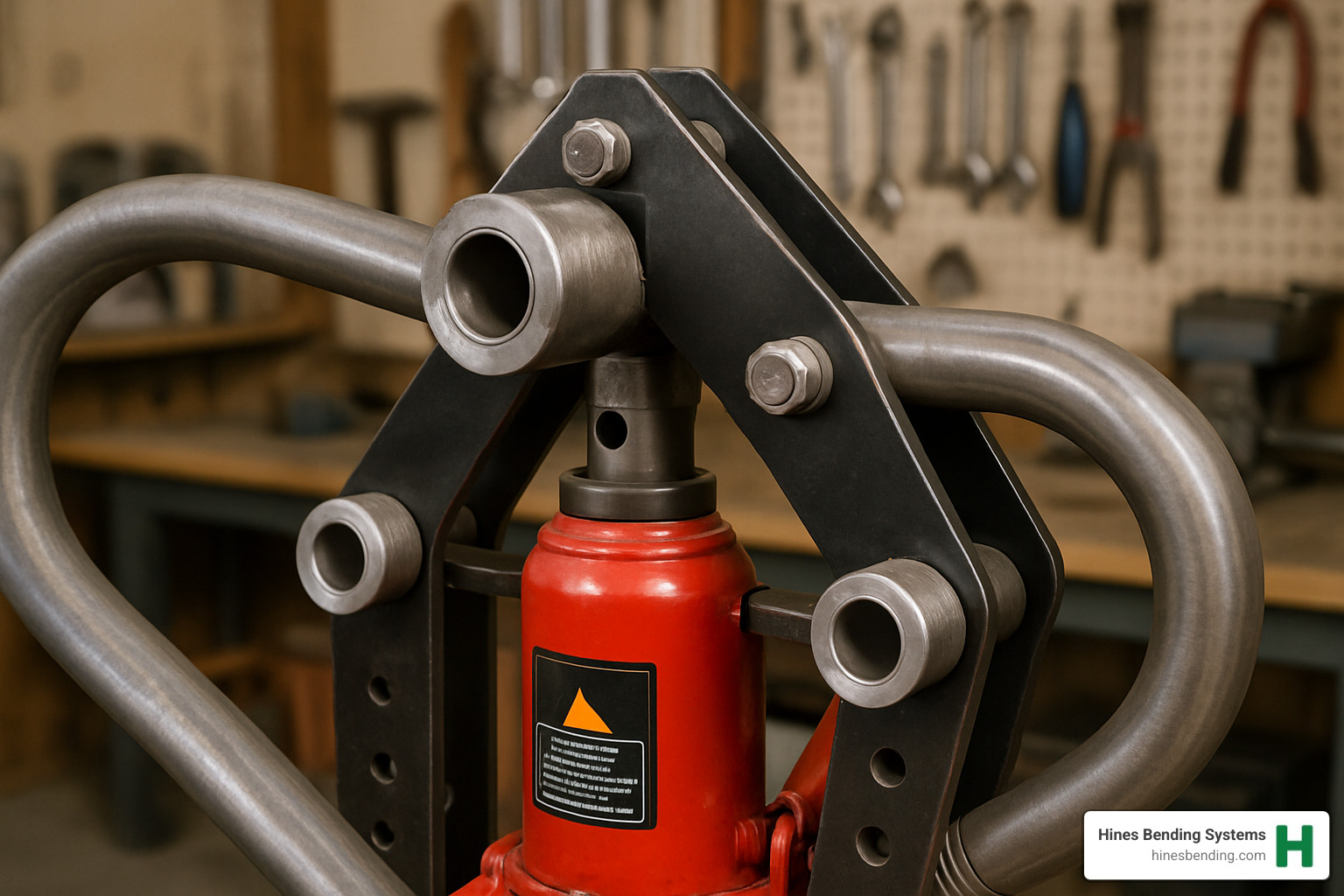 Modified jack-style bender fitted with custom guide sleeves