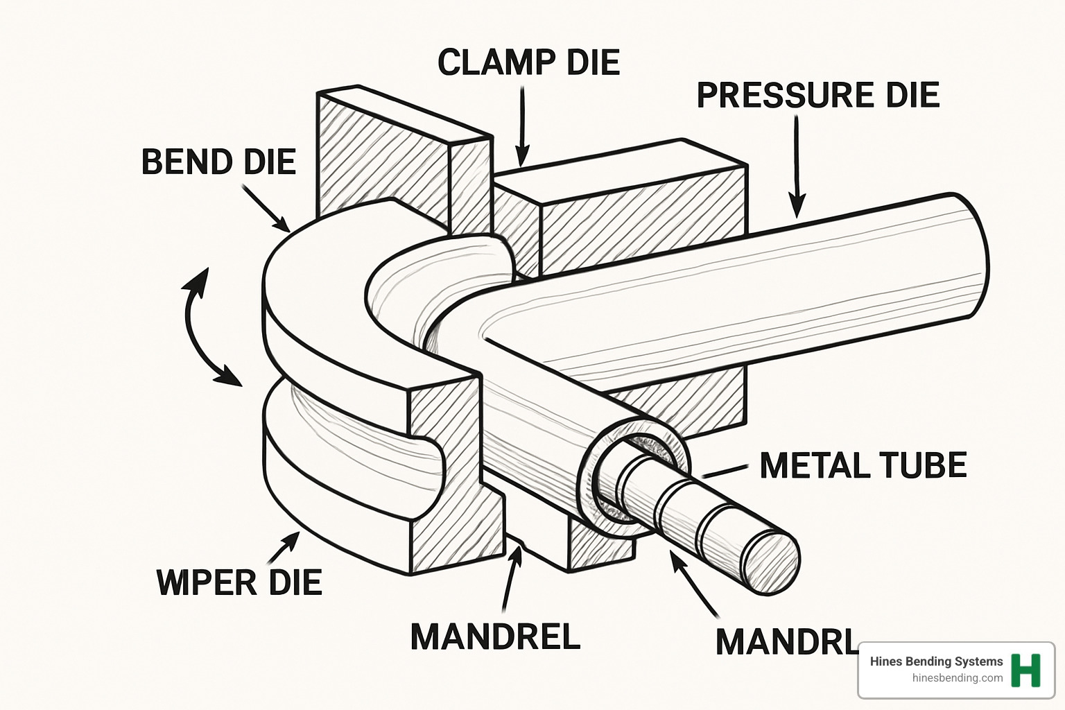 Cross-section of pipe bender die components