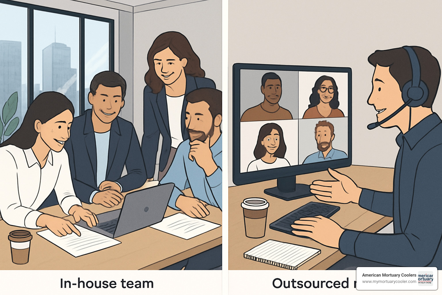 in-house team vs outsourced team collaboration - in house vs outsourcing