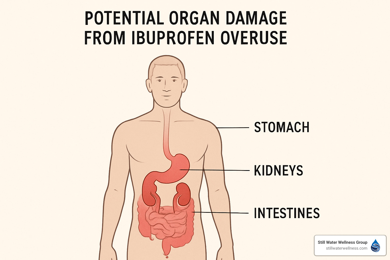 diagram of potential organ damage from ibuprofen overuse - is ibuprofen an addictive drug