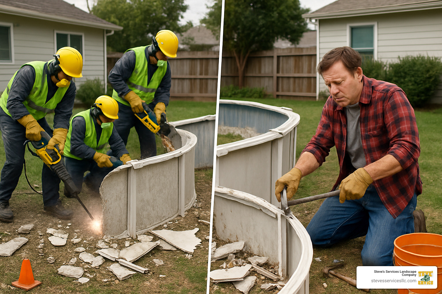 Professional pool demolition crew vs DIY removal challenges - above ground pool demolition cost