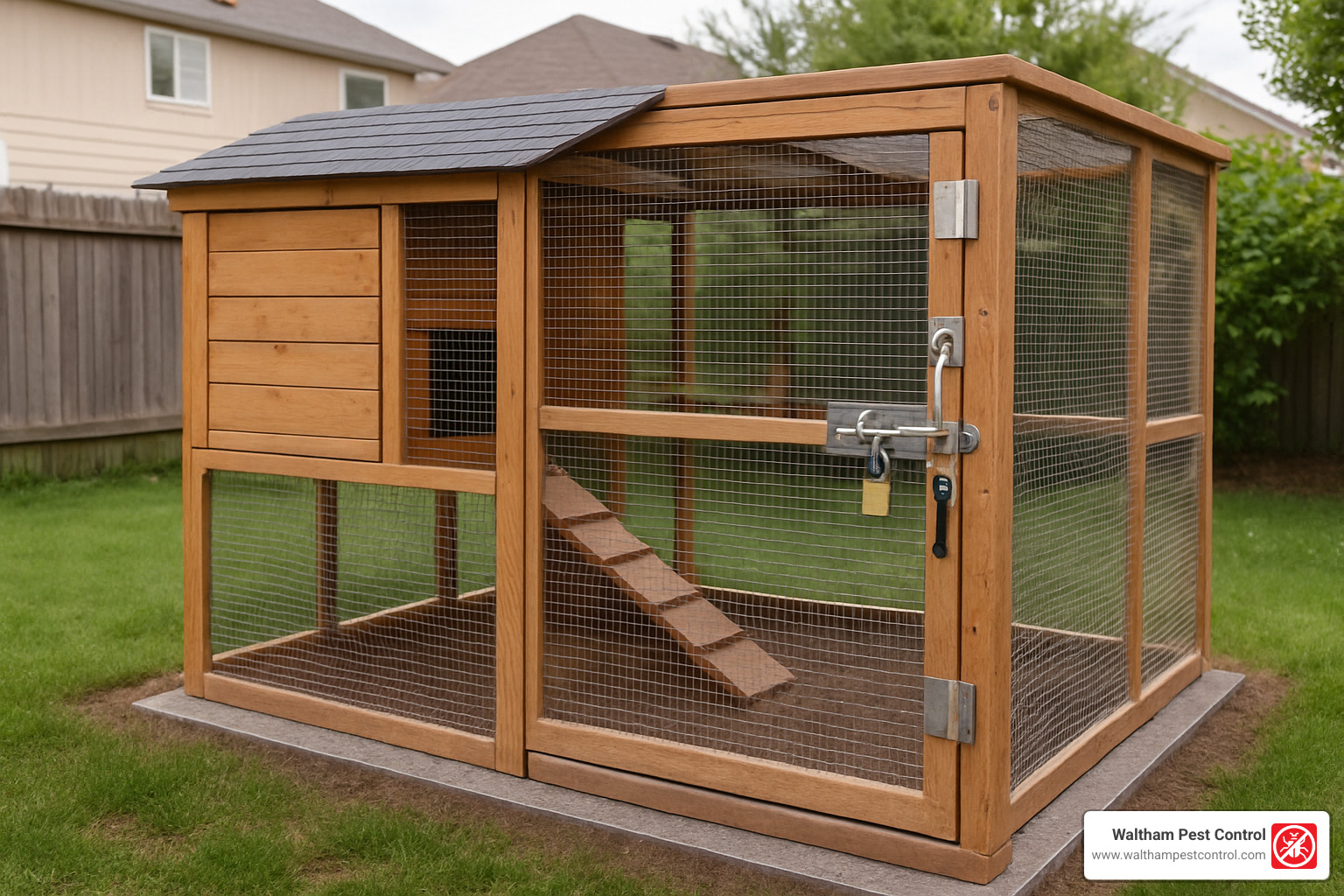 Reinforced chicken coop with hardware cloth and complex lock system - raccoon under deck