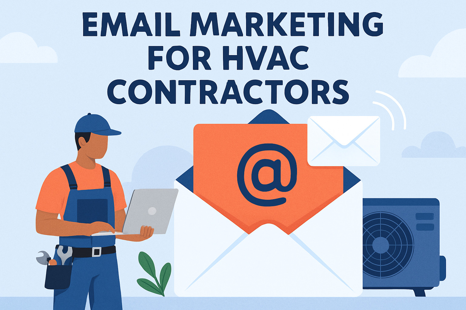 HVAC technician checking tablet with email campaign analytics showing high ROI - email marketing for hvac contractors