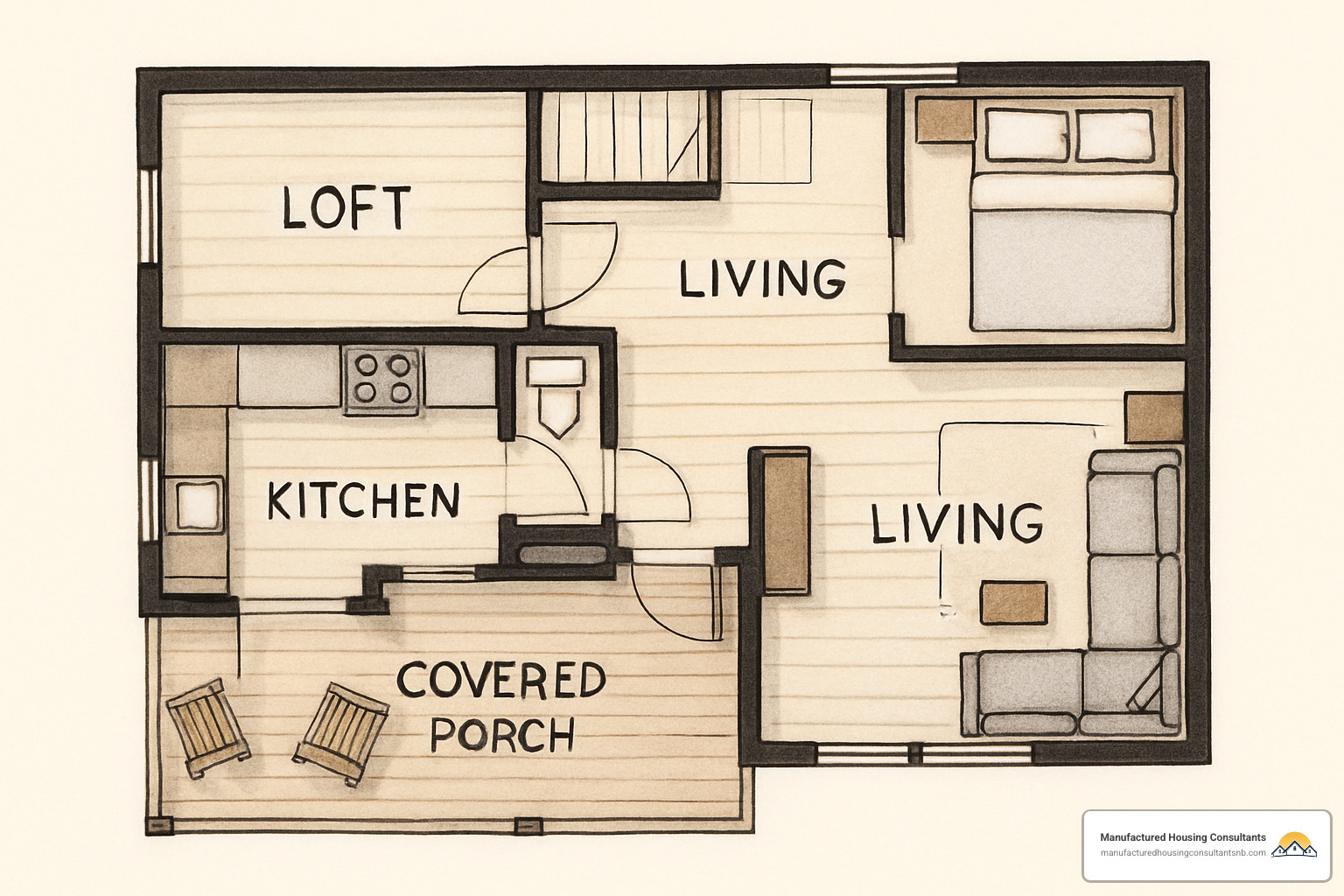 L-shaped loft tiny home floor plan - Tiny home floor plans