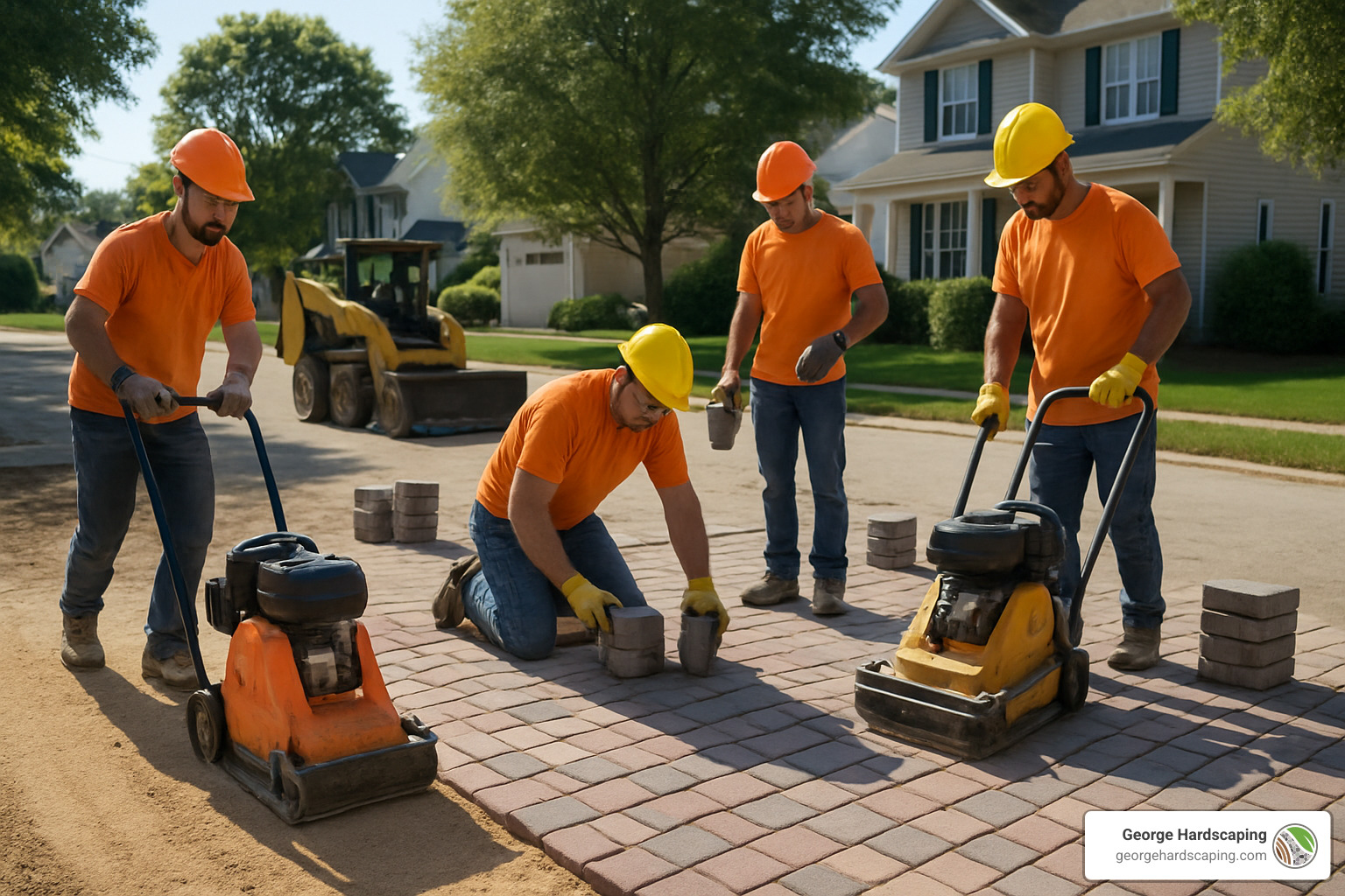 professional paver driveway installation in progress - Paver Driveway