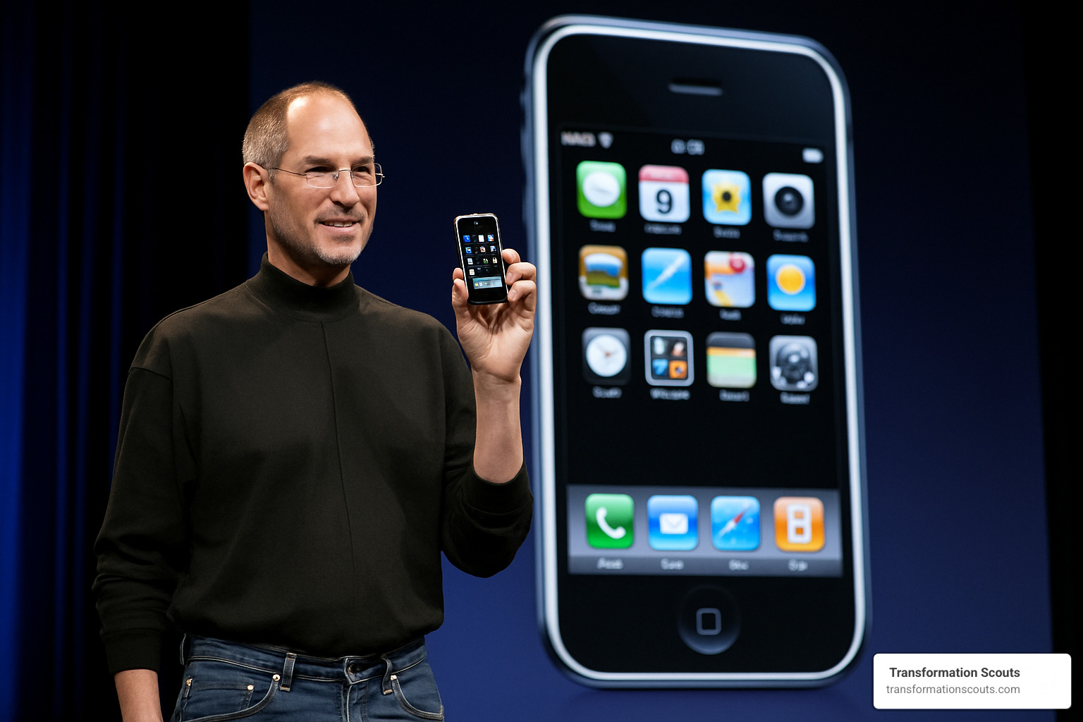 Steve Jobs presenting iPhone - example of visionary leadership