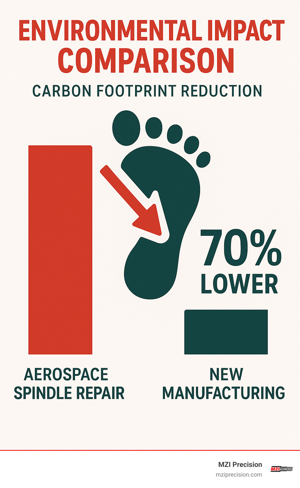 Environmental impact comparison chart showing carbon footprint reduction - Aerospace spindle repair infographic