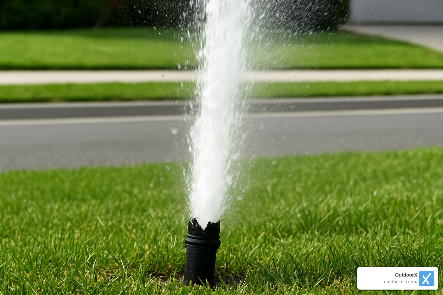broken sprinkler head geyser - sprinkler system repair companies near me