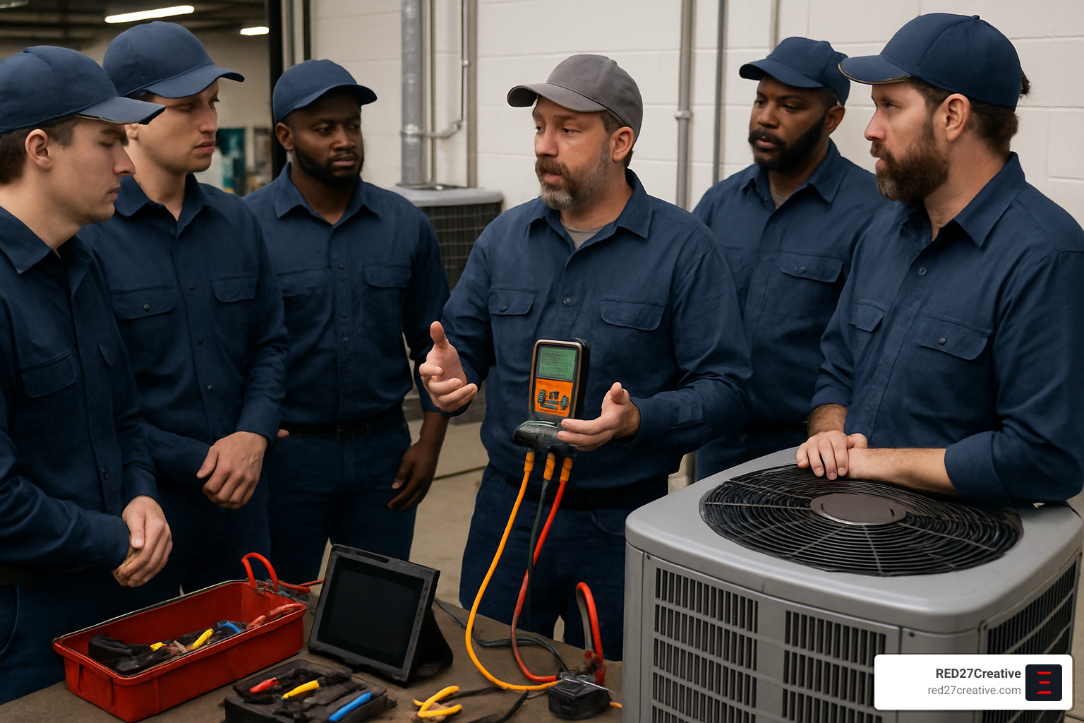 Cool Strategies to Grow Your Heating and Air Conditioning Business • how to grow a heating and air conditioning business • RED27Creative HVAC technician training session - how to grow a heating and air conditioning business