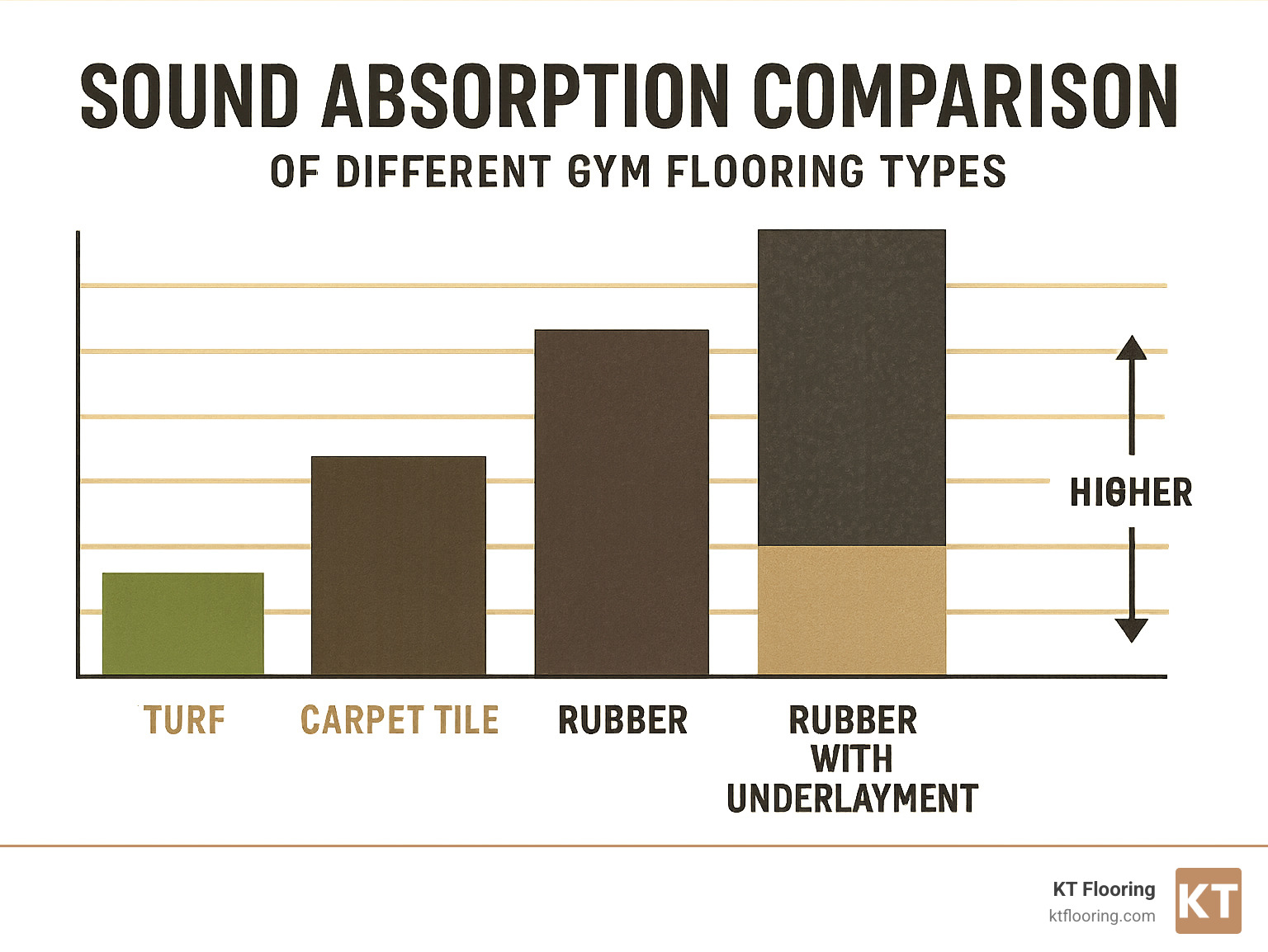 sound absorption comparison of different gym flooring types - Best flooring for home gyms infographic