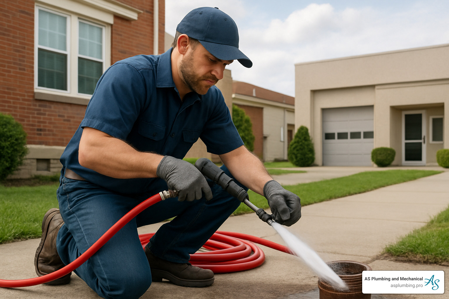 Hydro-jetting equipment clearing a clogged drain pipe - Drain repair Orange County