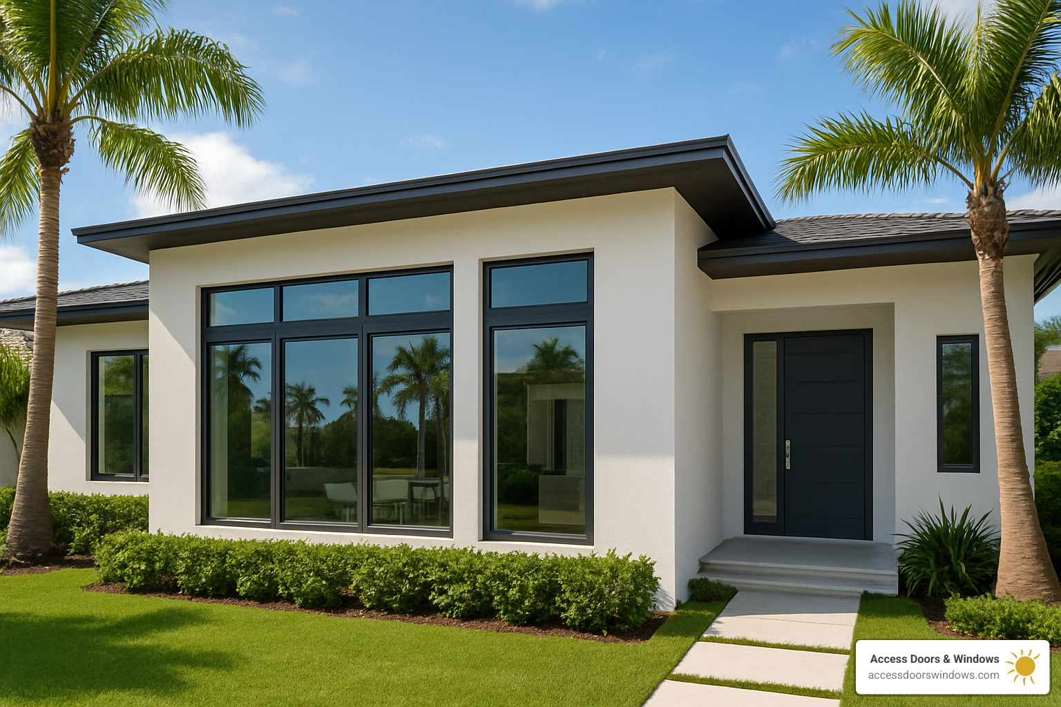Florida home with hurricane impact windows installed, showing clear views and clean architectural lines - hurricane window installation