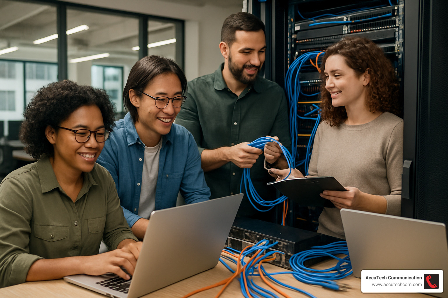 diverse IT team working on network infrastructure - Network Communications