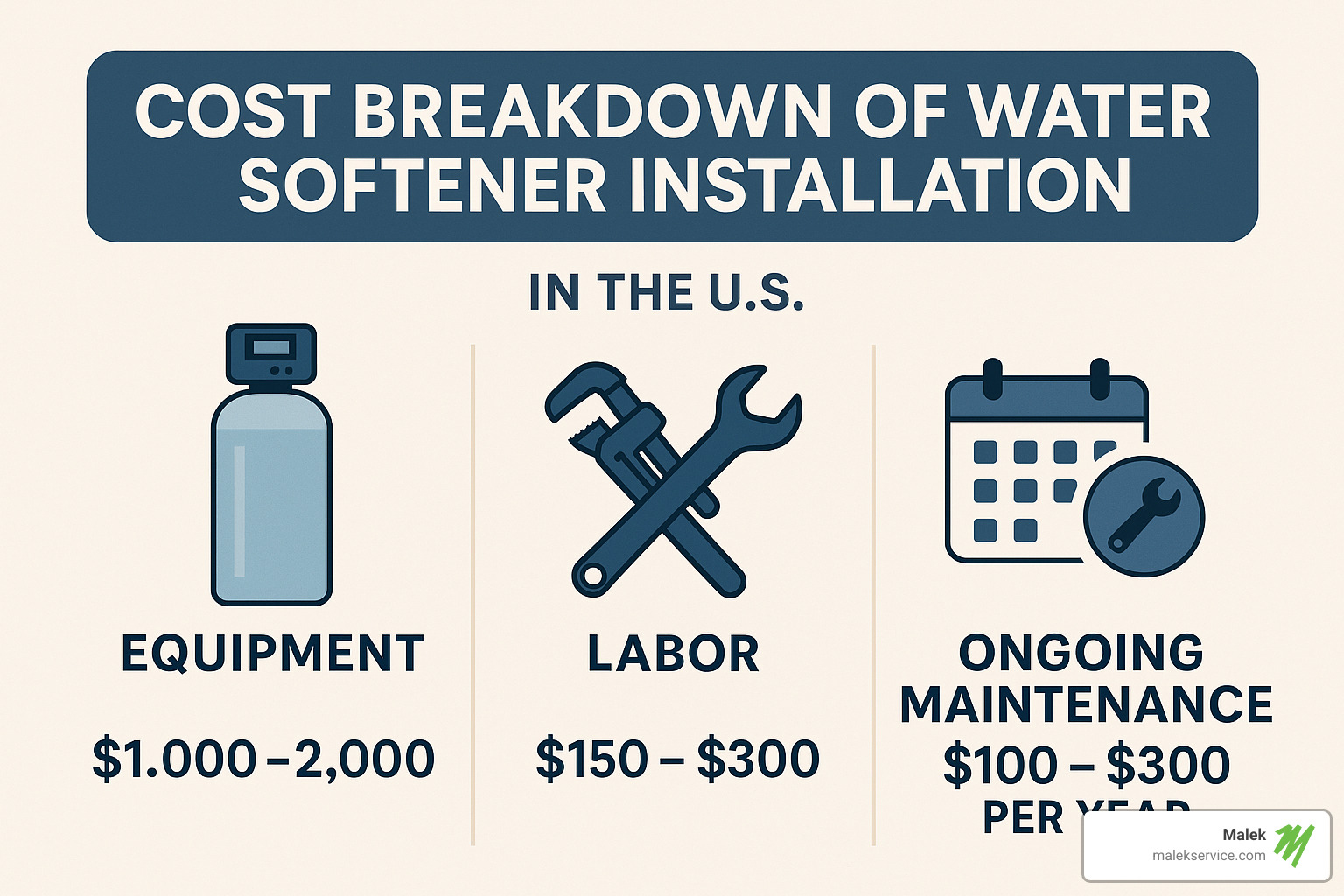cost breakdown of water softener installation showing equipment, labor, and maintenance costs - Water softener installation near me