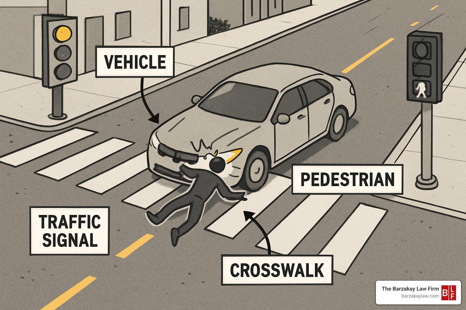 Accident reconstruction diagram showing pedestrian collision - miami pedestrian accident attorney