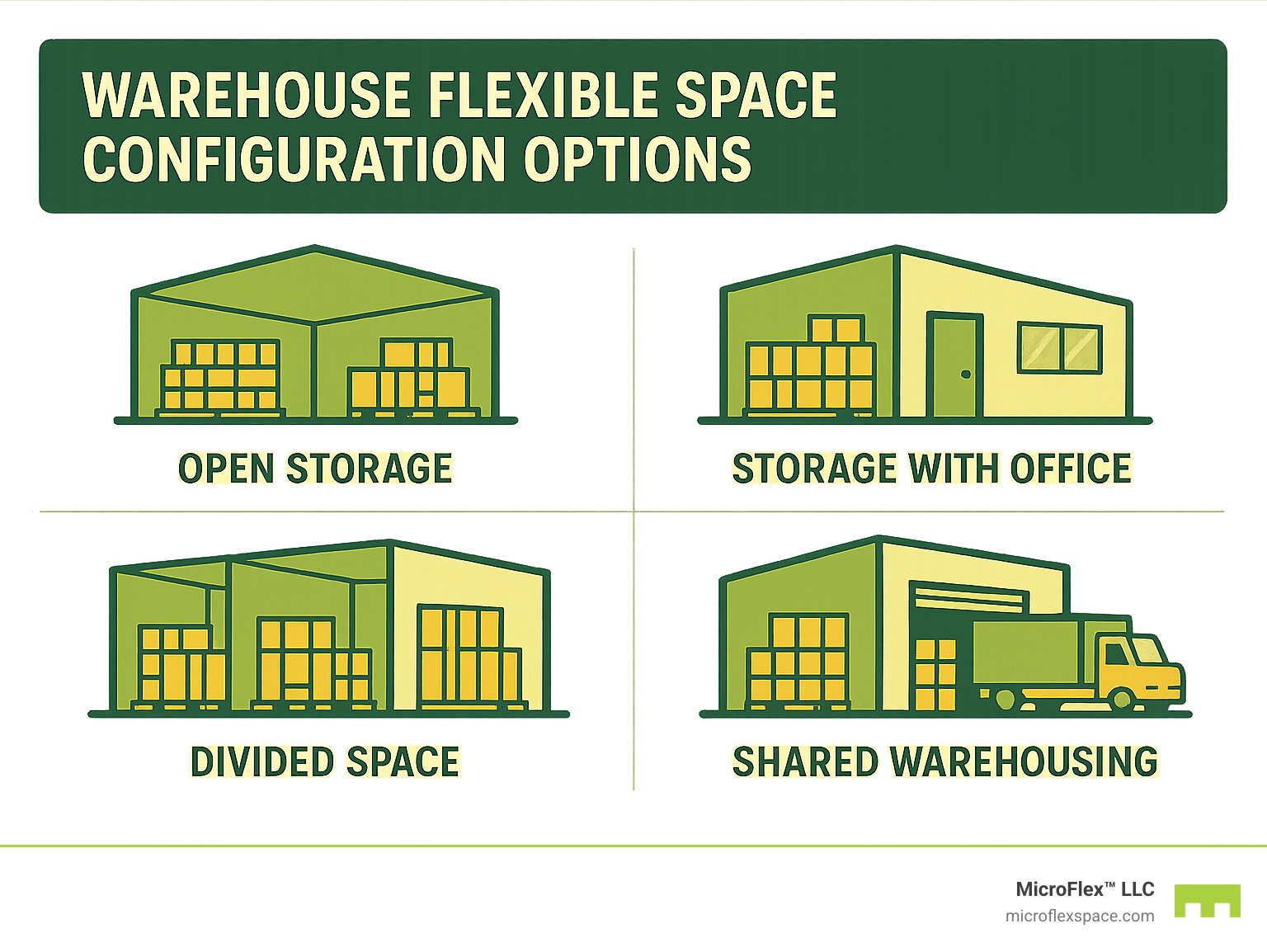 Warehouse flexible space configuration options - flexible leasing spaces infographic